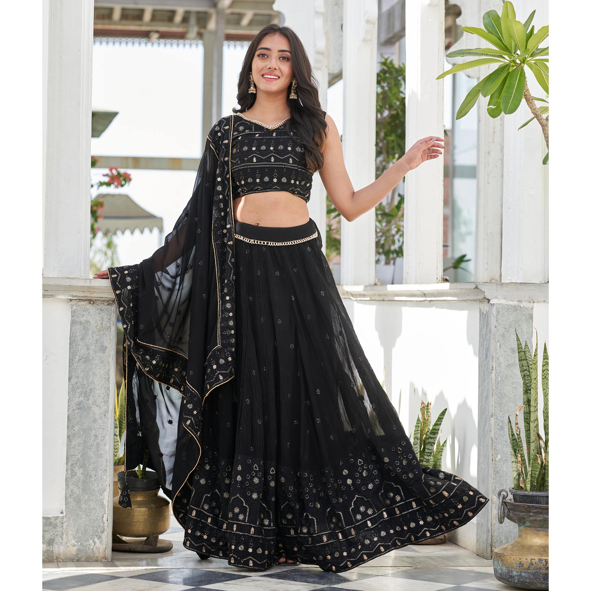 Black Sequins Embroidered Georgette Lehenga Choli