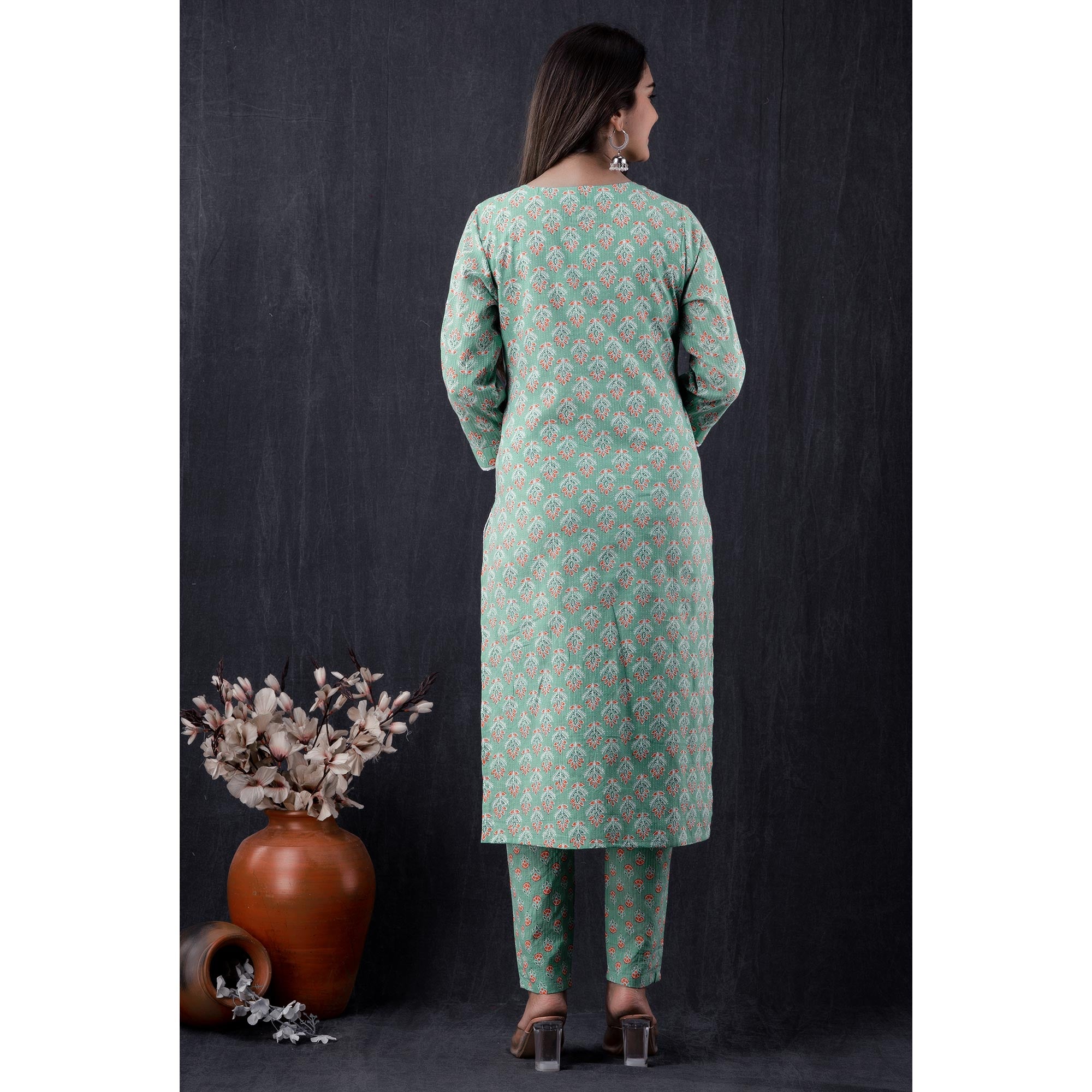 Green Jaipuri Printed Pure Cotton Suit