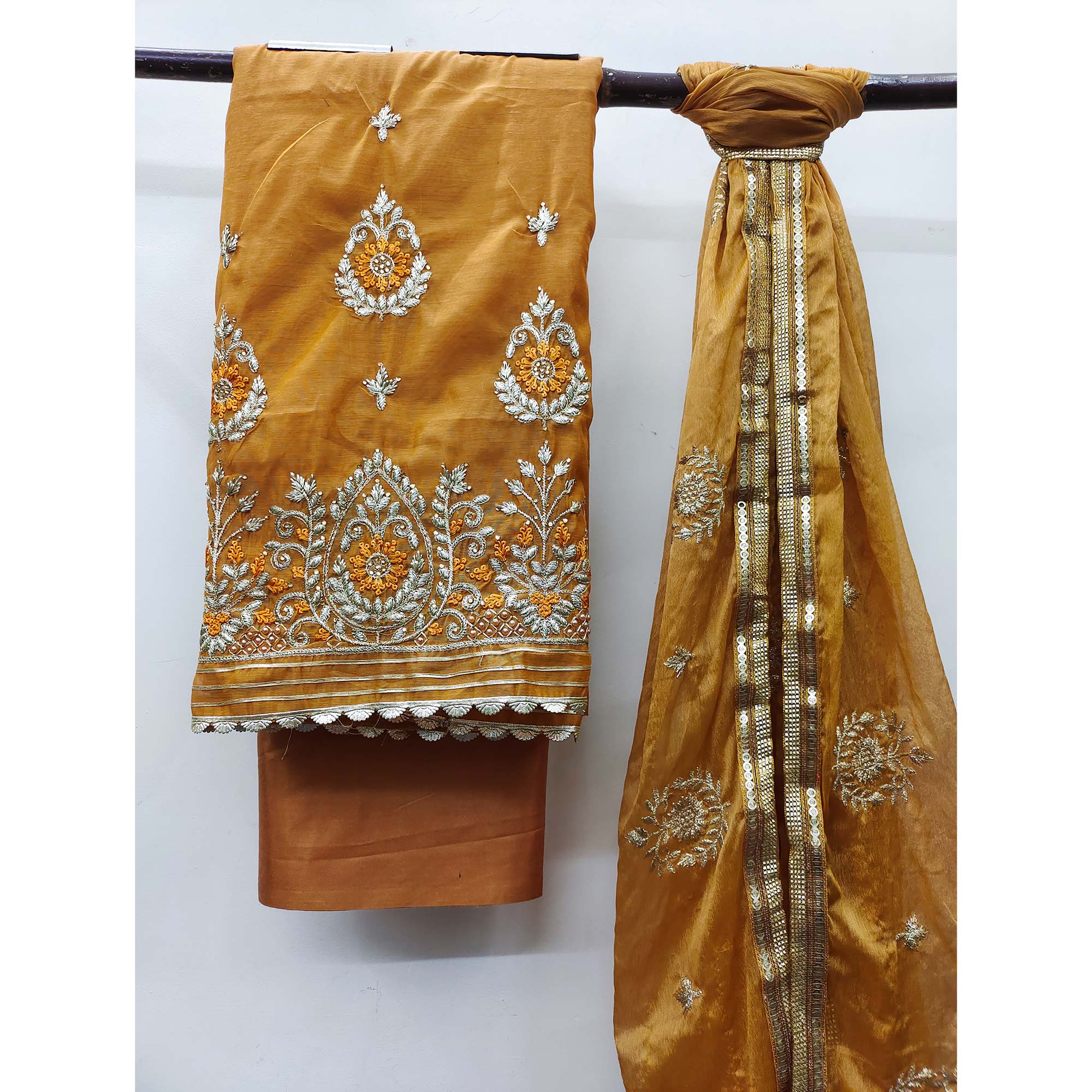 Mustard Floral Embroidered Modal Dress Material