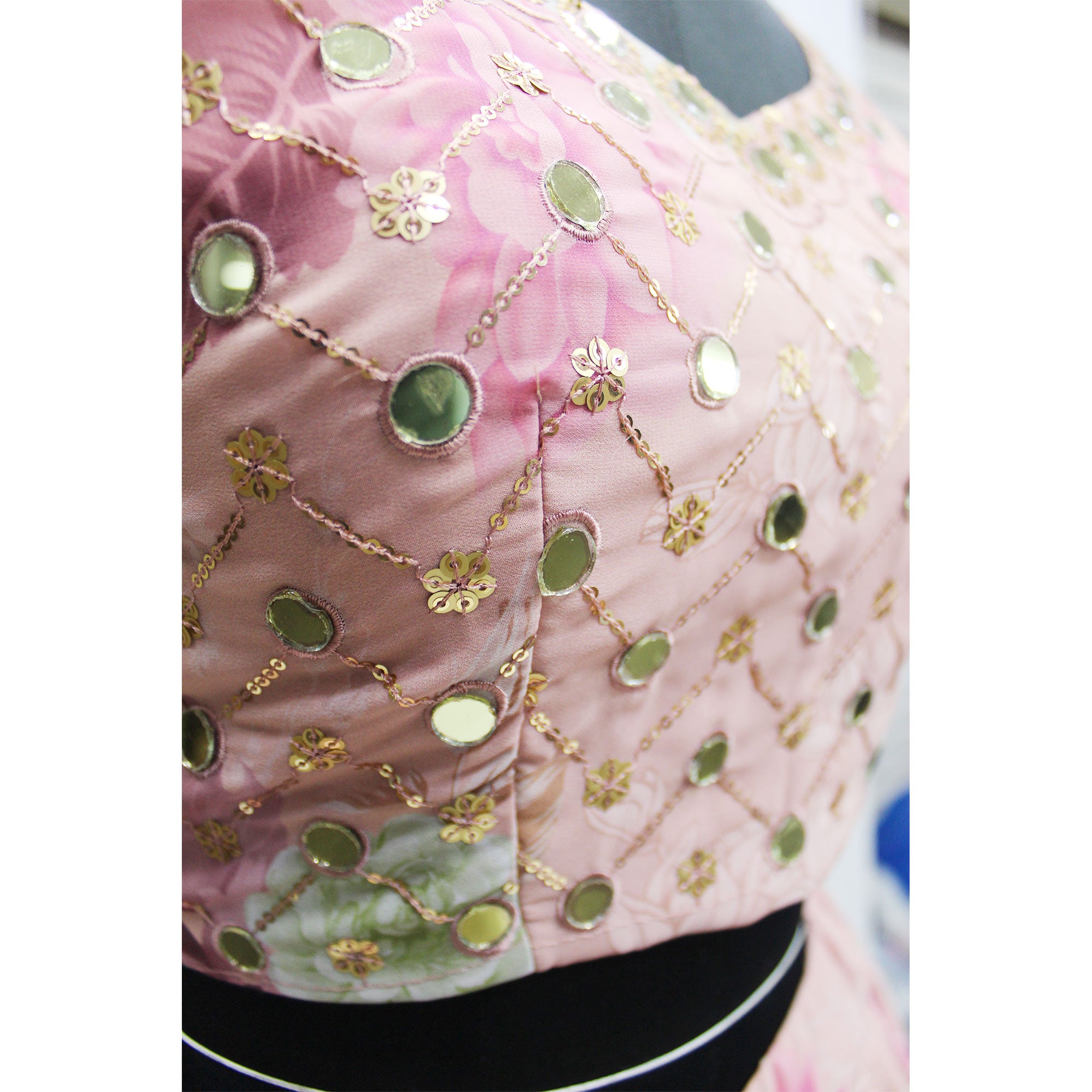 Pink Printed With Sequins Embroidered Georgette Lehenga Choli