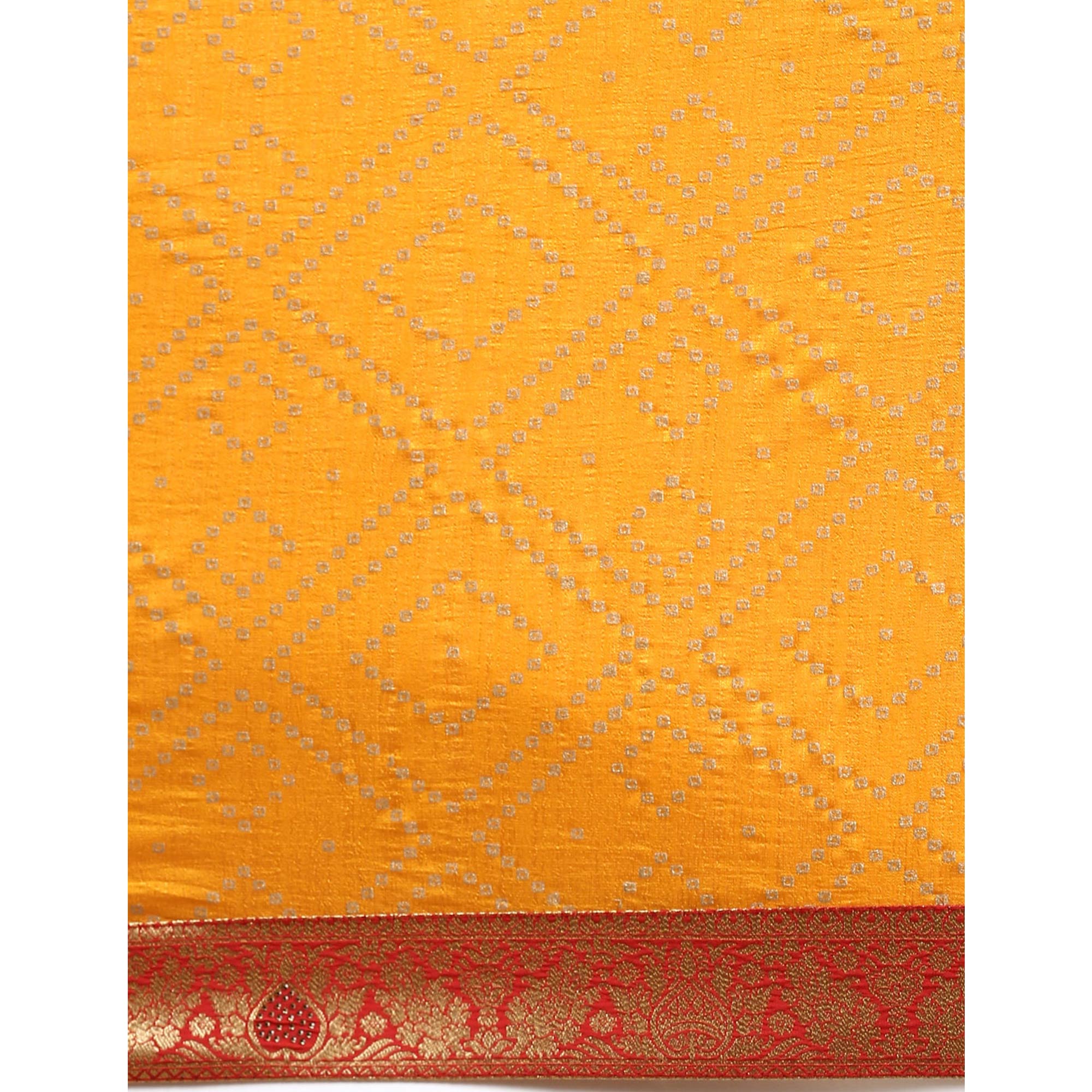 Yellow Foil Printed With Swarovski Vichitra Silk Saree