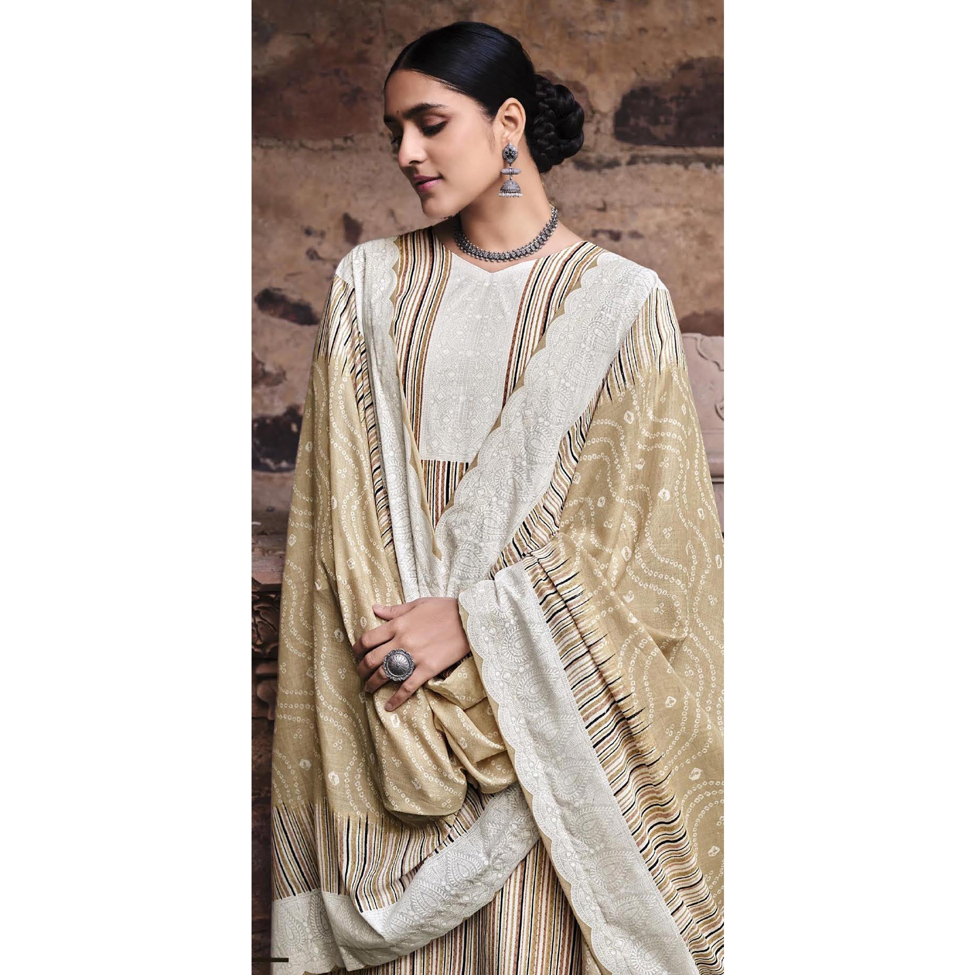 Chikoo Printed Pure Cotton Salwar Suit