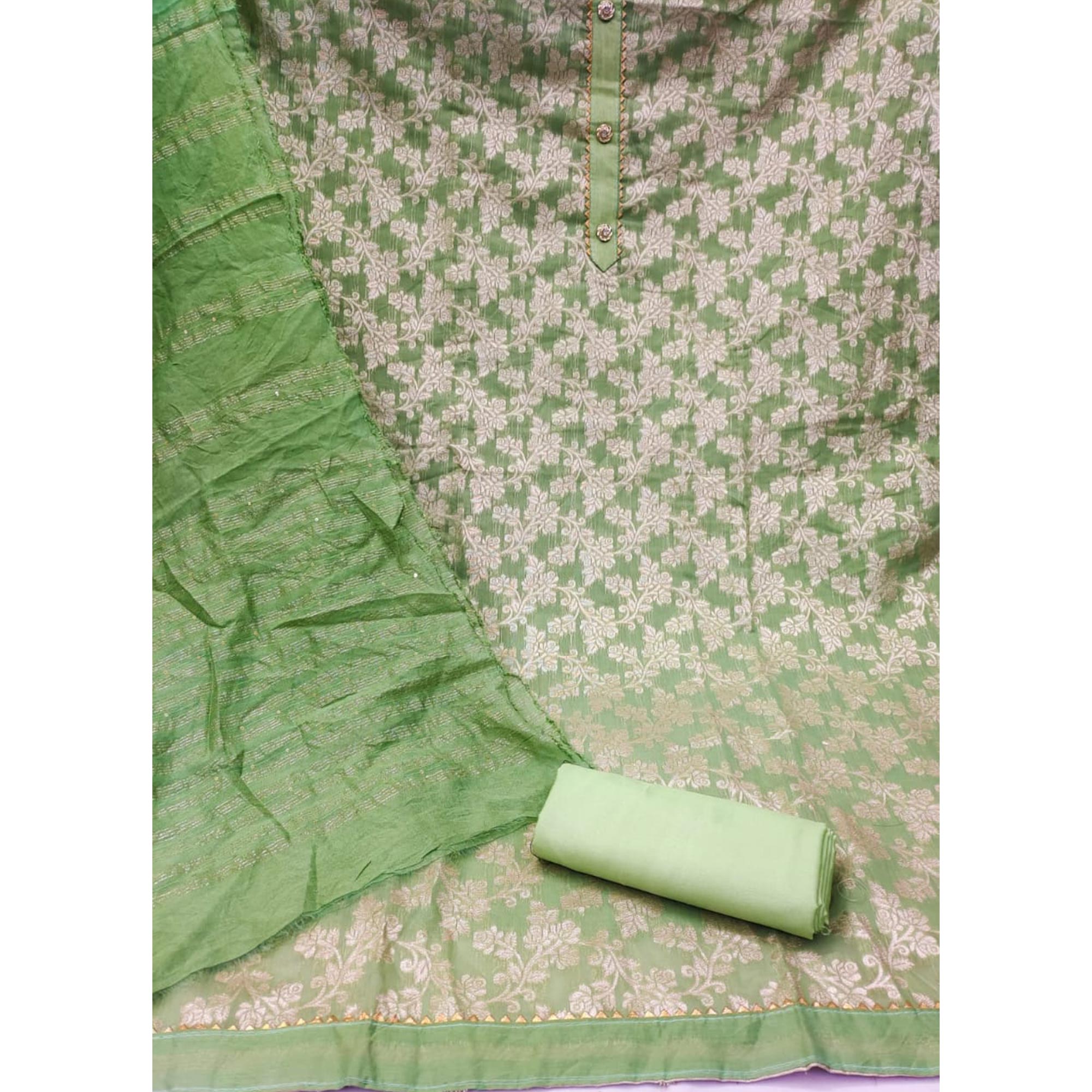 Pista Green Floral Woven Modal Dress Material