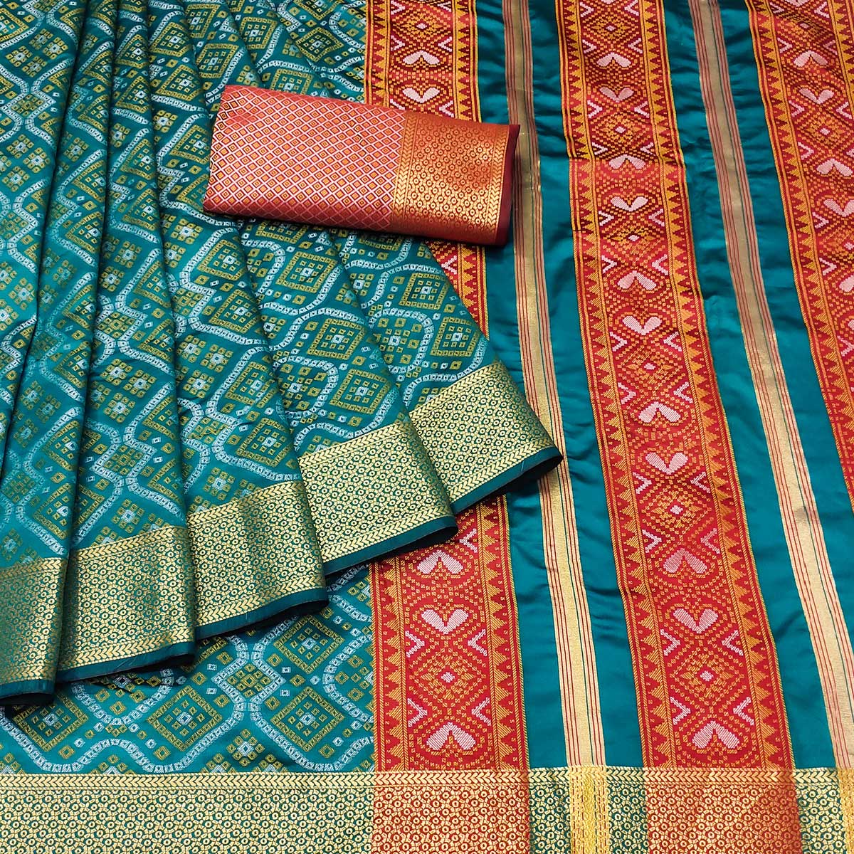 Rama Blue Bandhani Woven Banarasi Silk Saree