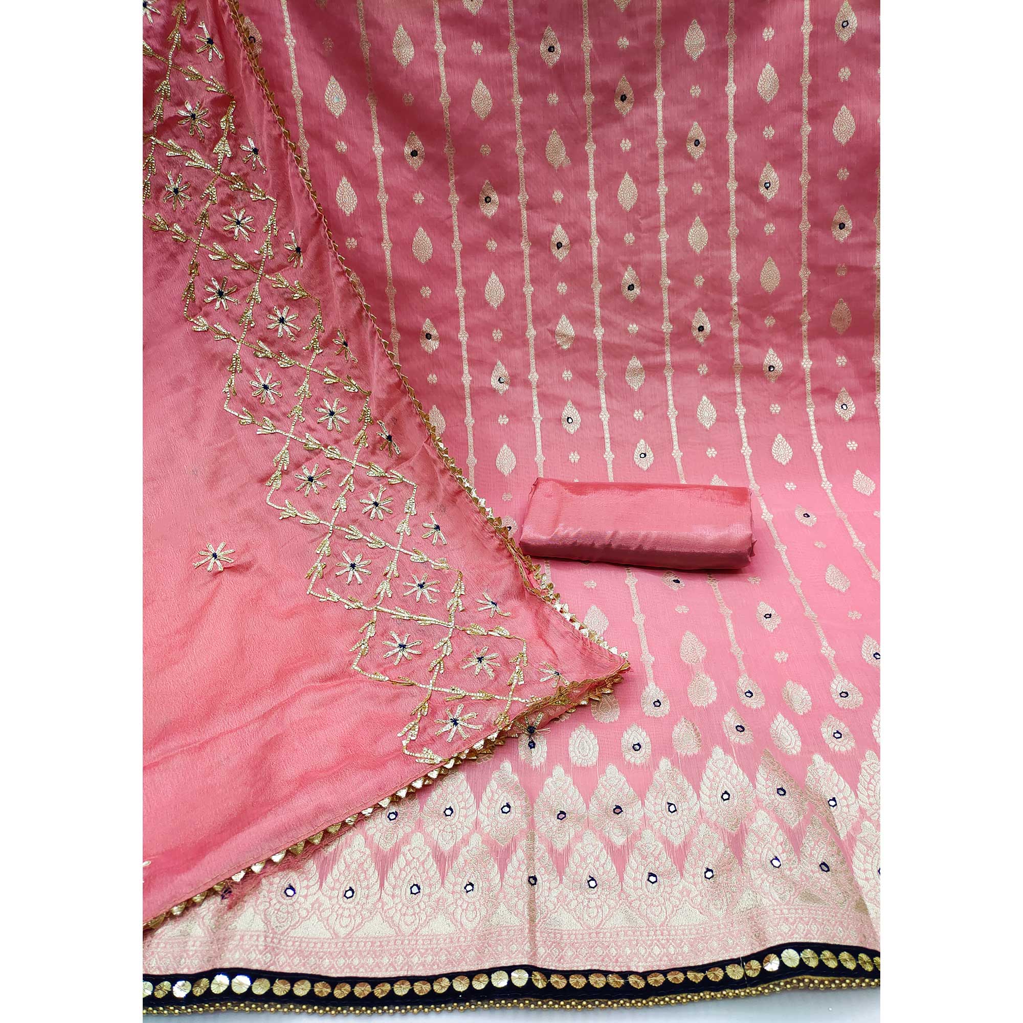 Pink Woven Banarasi Silk Dress Material