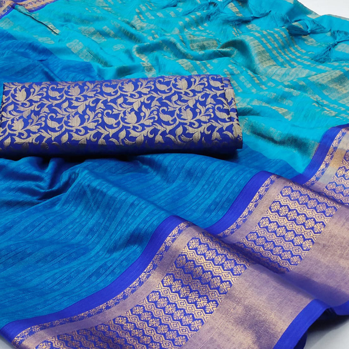 Blue Woven Cotton Silk Saree