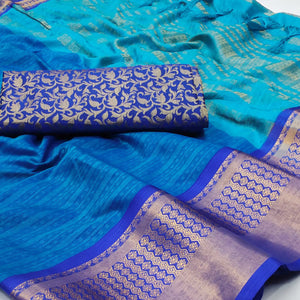 Blue Woven Cotton Silk Saree