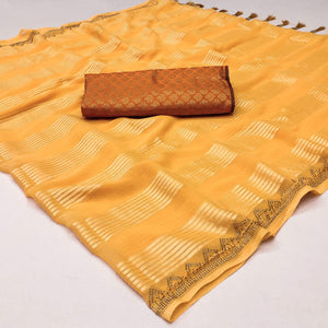 Yellow Striped With Stone Work Georgette Saree