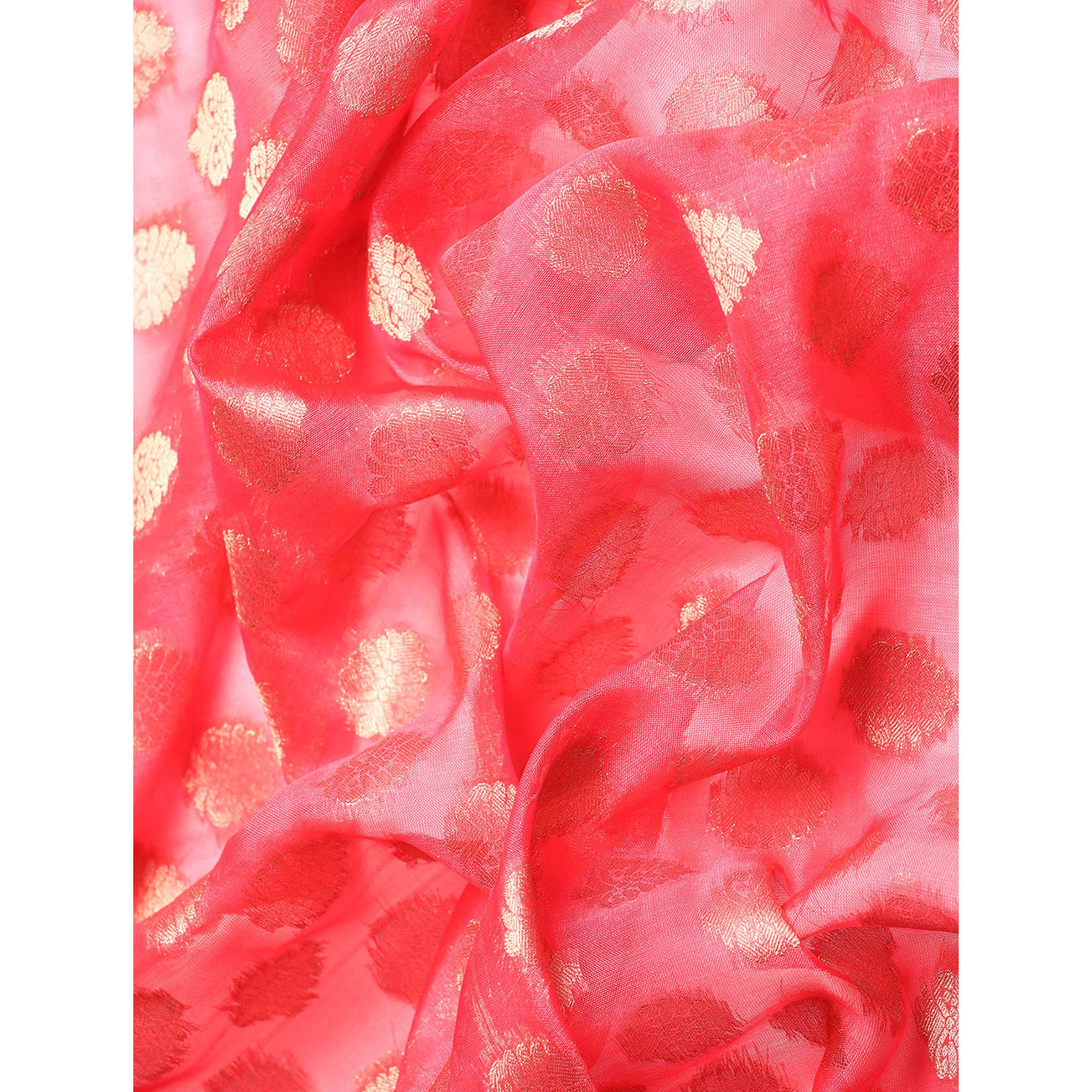 Gajari Pink Woven Organza Silk Saree With Tassels