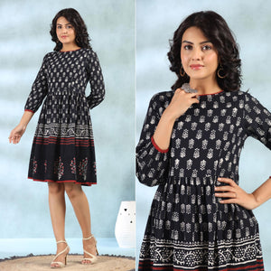 Black Floral Printed Pure Cotton Dress