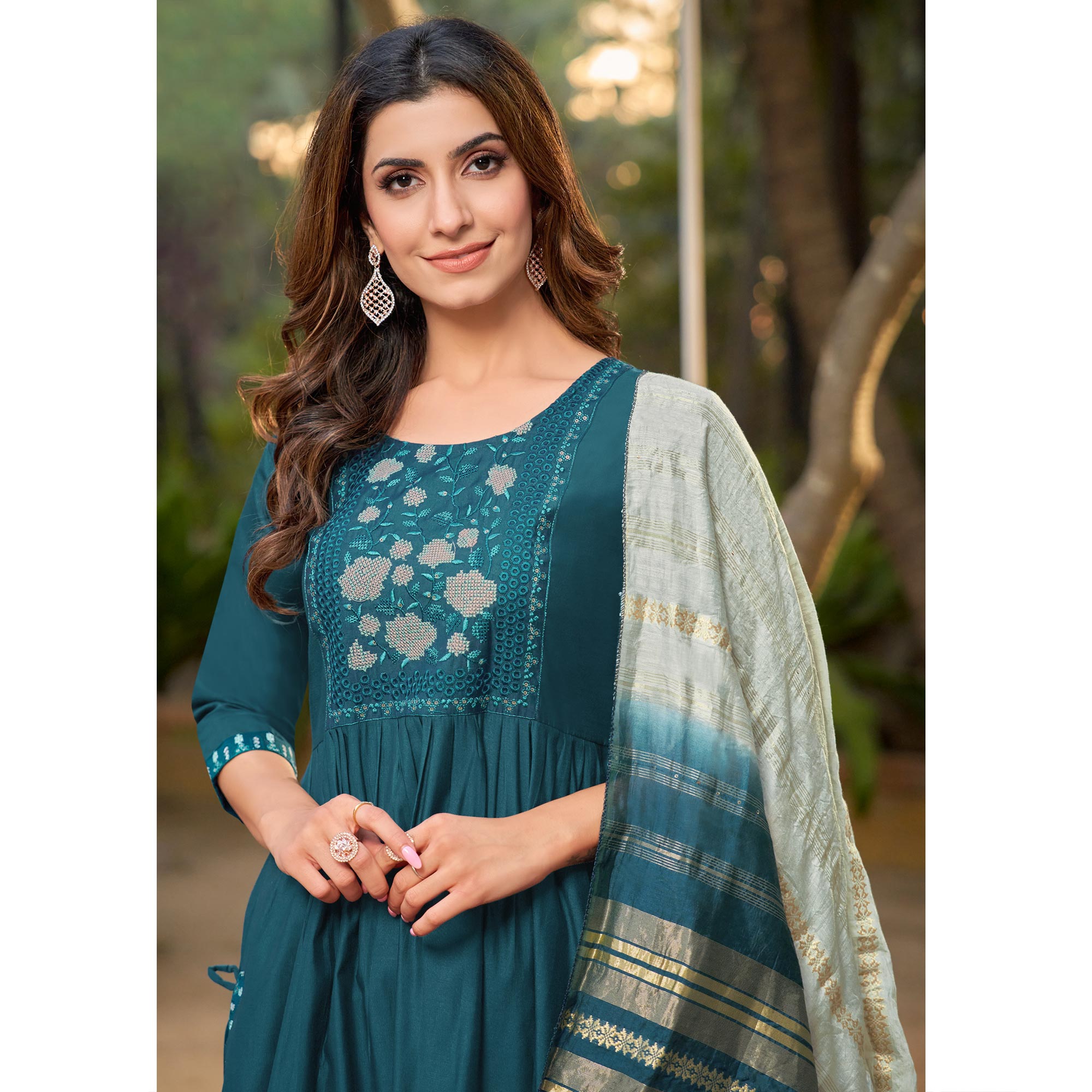 Blue Floral Embroidered Pure Silk Naira Cut Suit