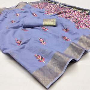 Light Purple Woven Art Silk Saree With Tassels