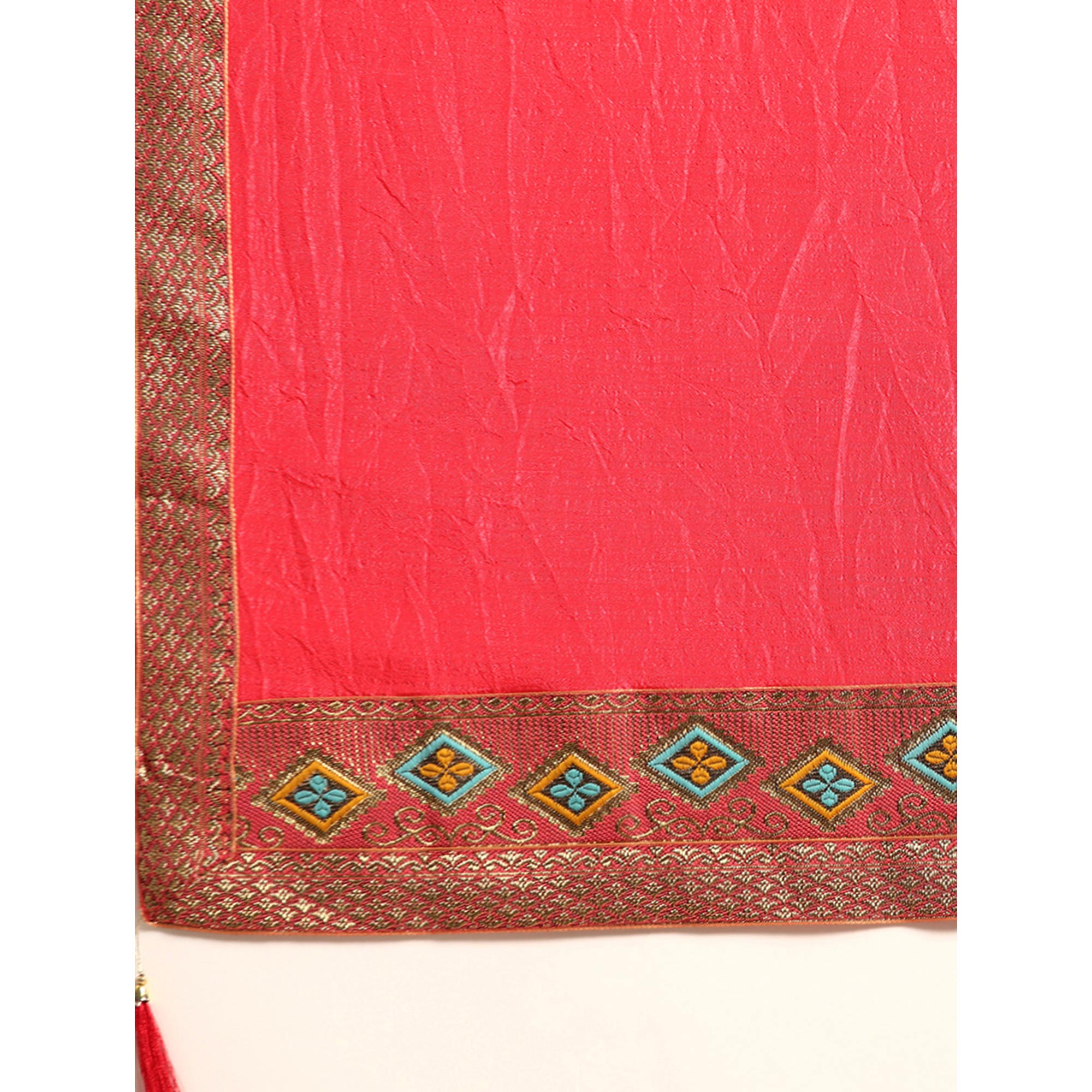 Pink Solid Vichitra Silk Saree With Fancy Border
