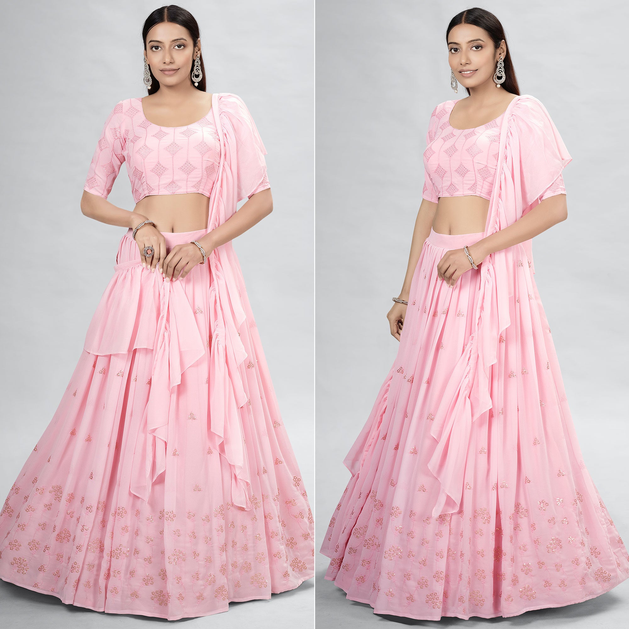 Pink Embroidered Georgette Lehenga Choli