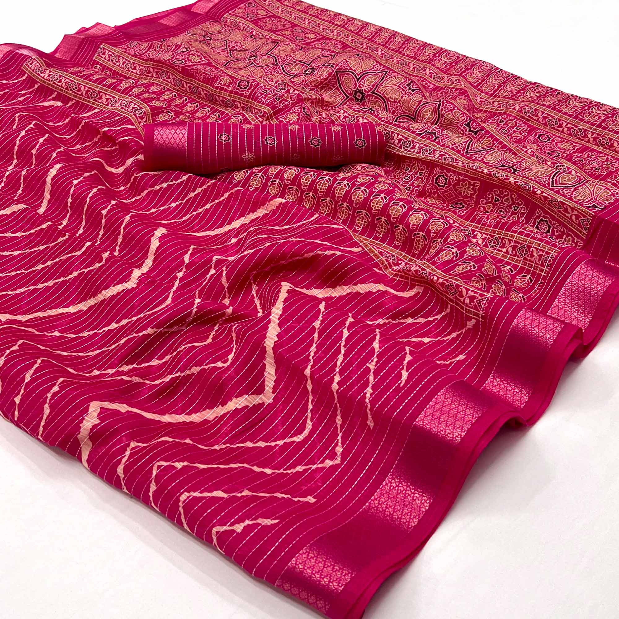 Rani Pink Embroidered Cotton Silk Saree