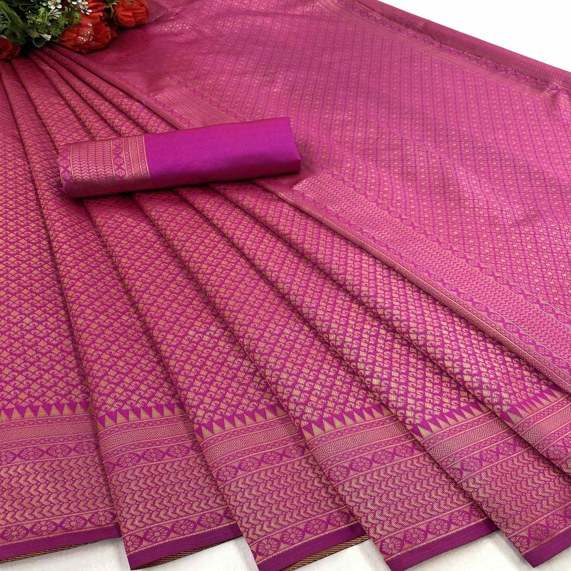 Magenta Pink Woven Banarasi Silk Saree