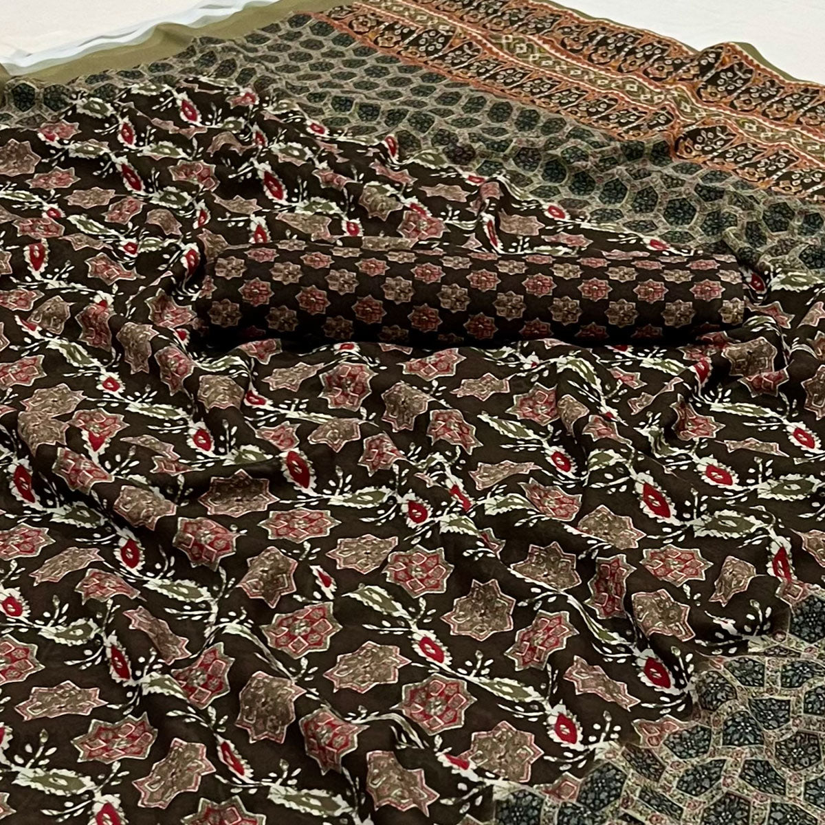 Brown Floral Digital Printed Georgette Saree