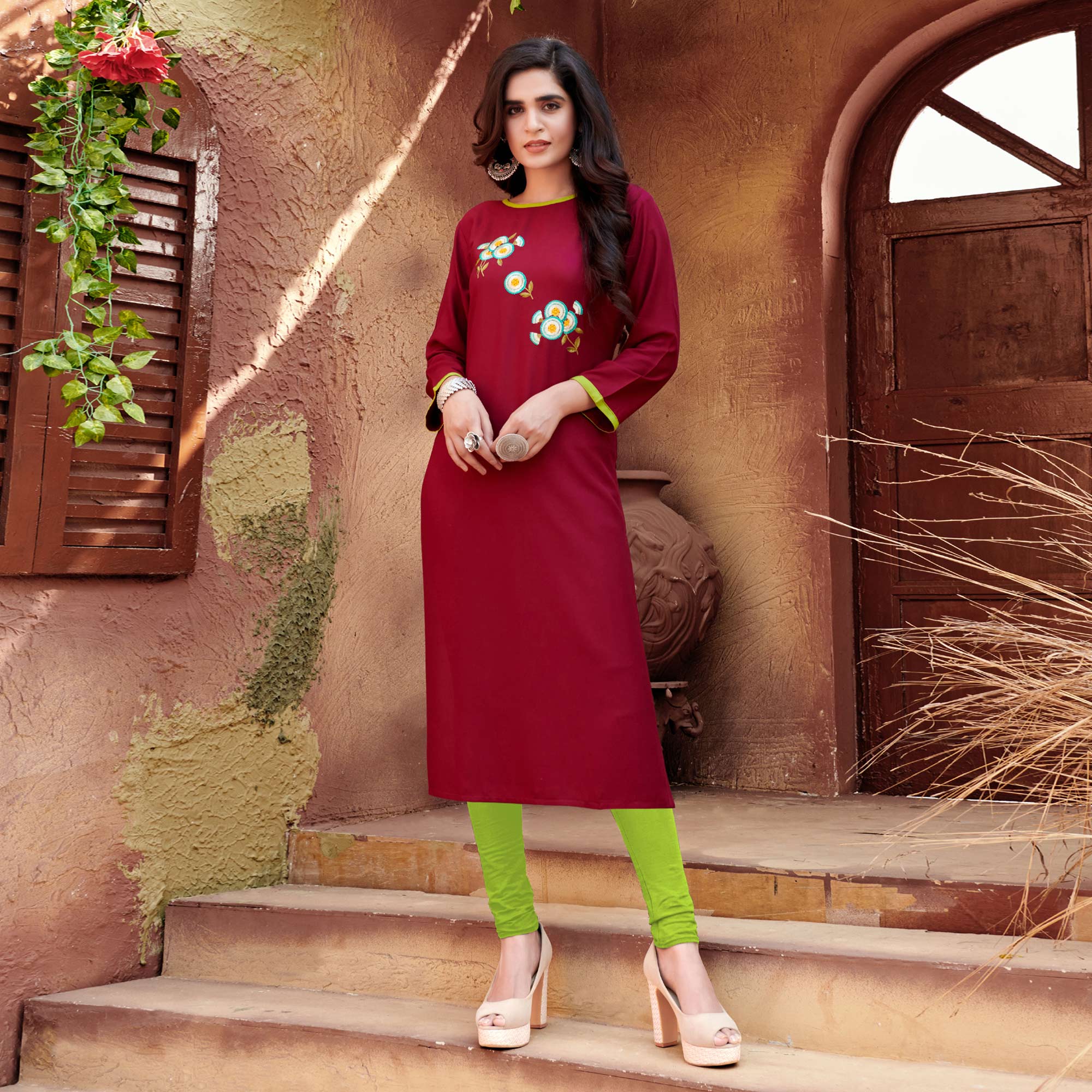 Aakruti 10 Button Kurti maroon