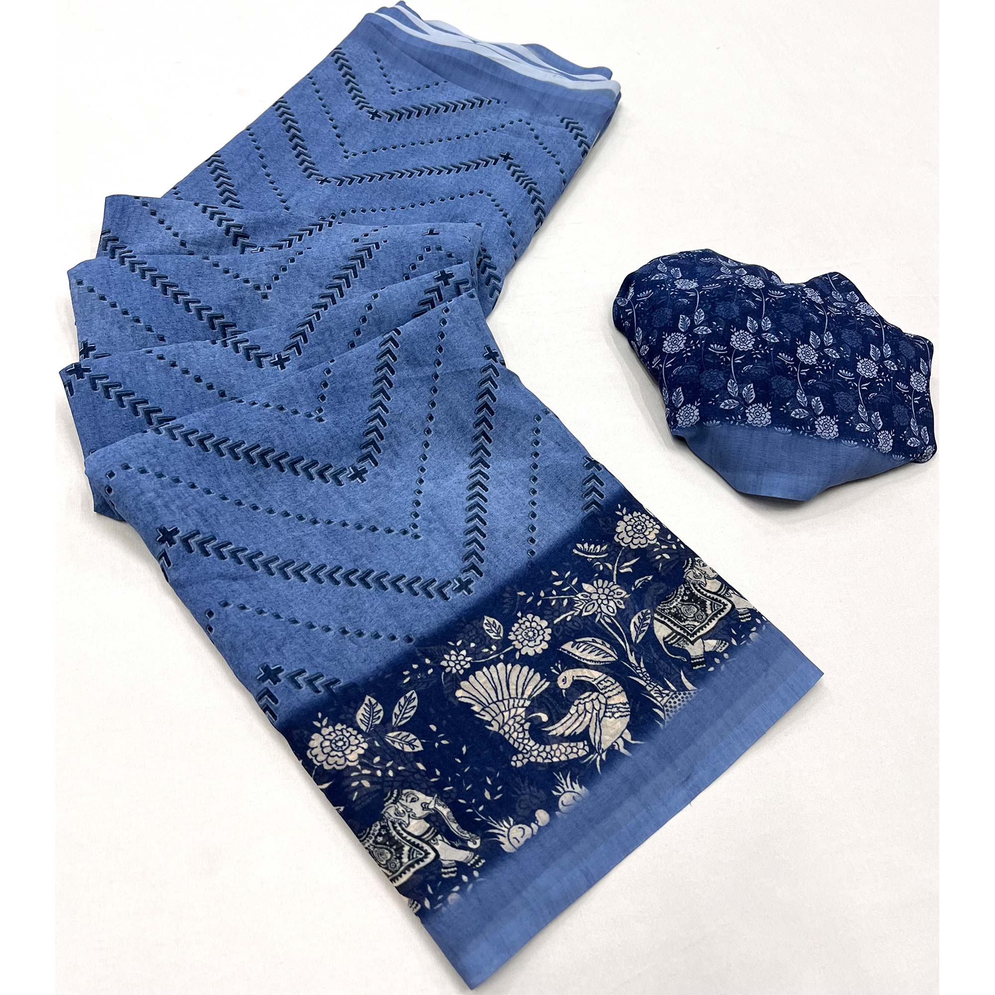 Blue Digital Printed Georgette Saree