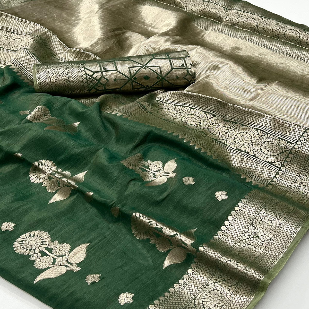 Green Floral Woven Organza Saree