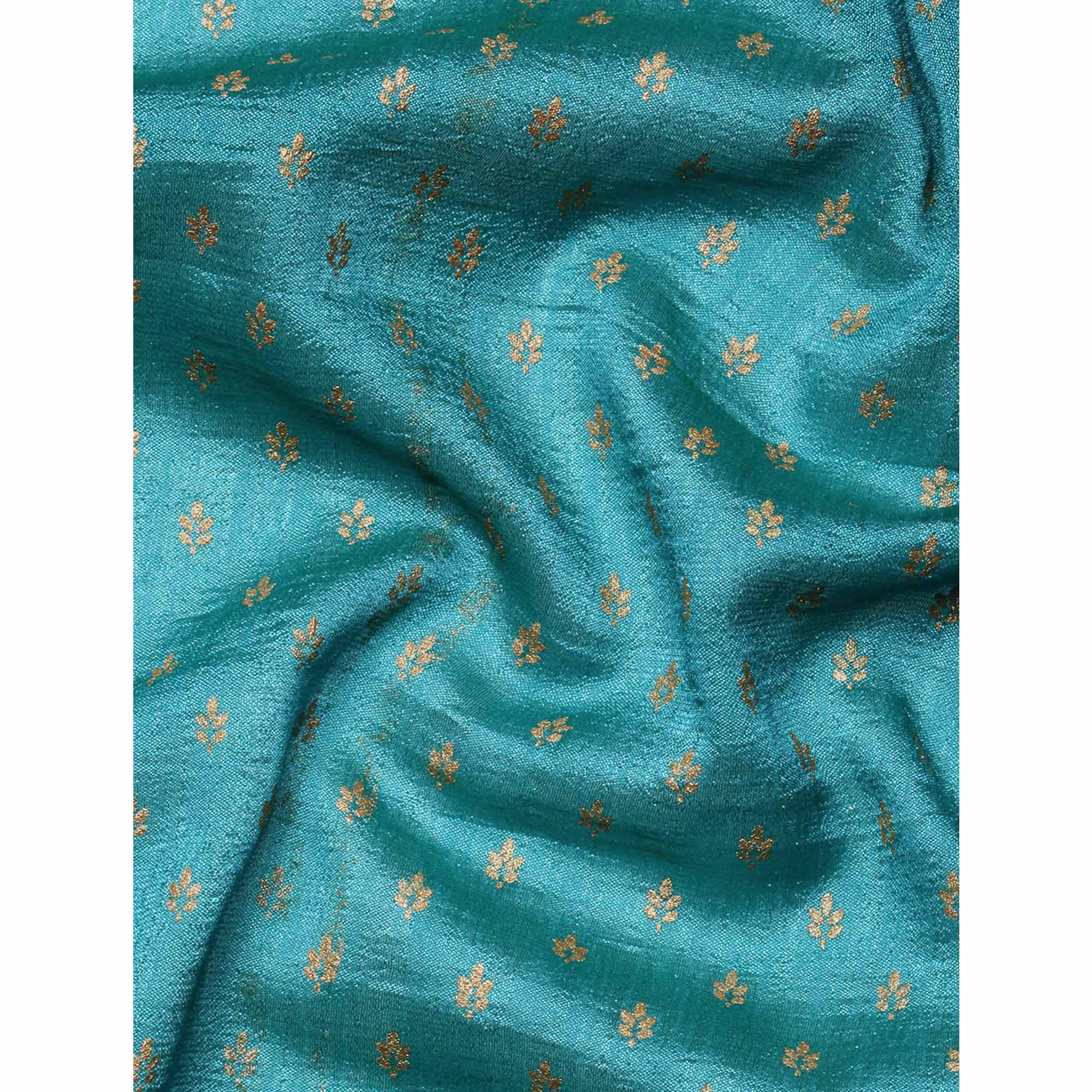 Blue Foil Printed With Swarovski Vichitra Silk Saree