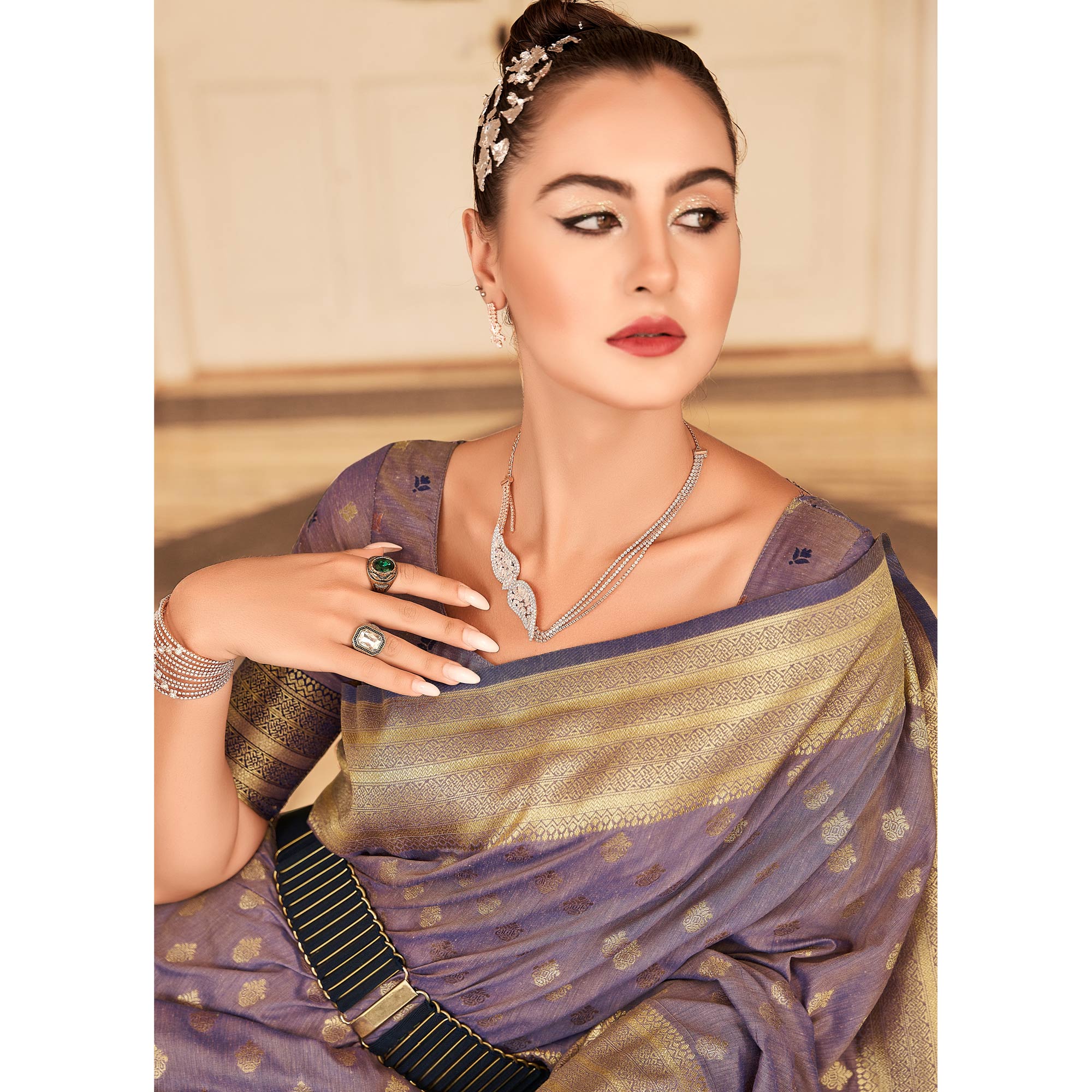 Light Purple Woven Cotton Silk Saree