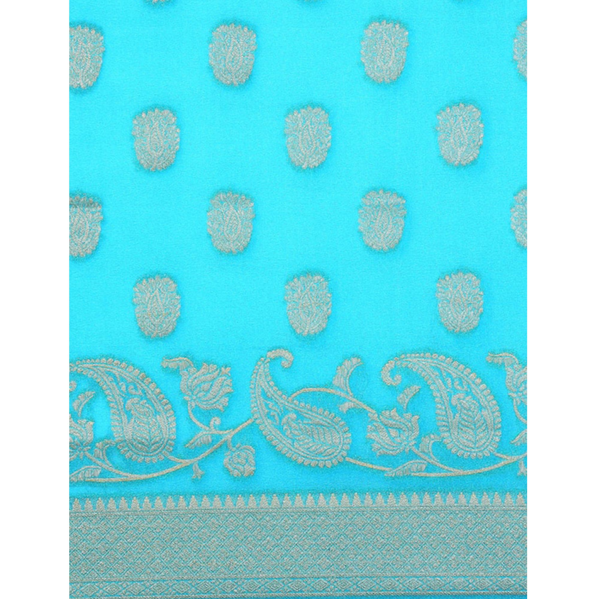Sky Blue Woven Kanjivaram Silk Saree WithTassels