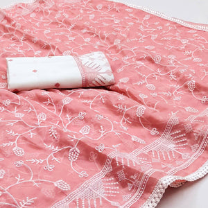 Peach Lucknowi Work Organza Saree