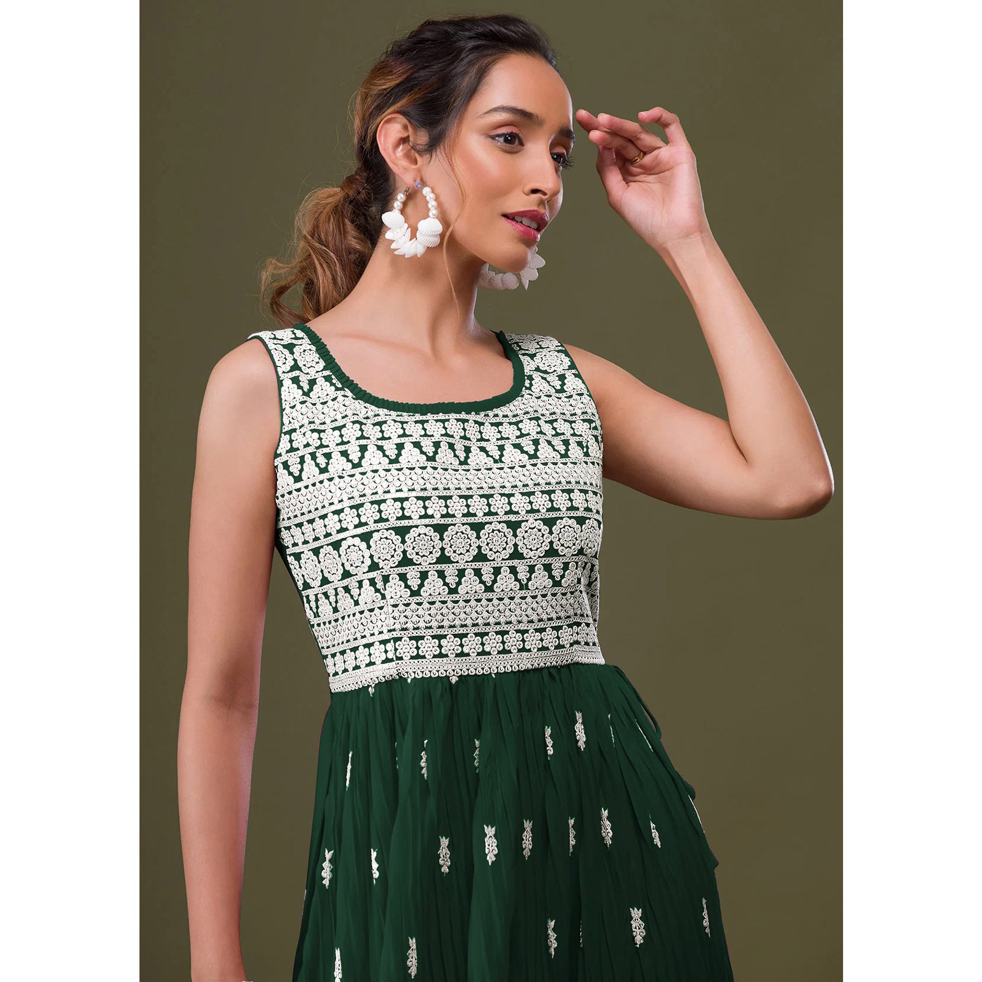 Green Embroidered Georgette Naira Cut Palazzo Suit