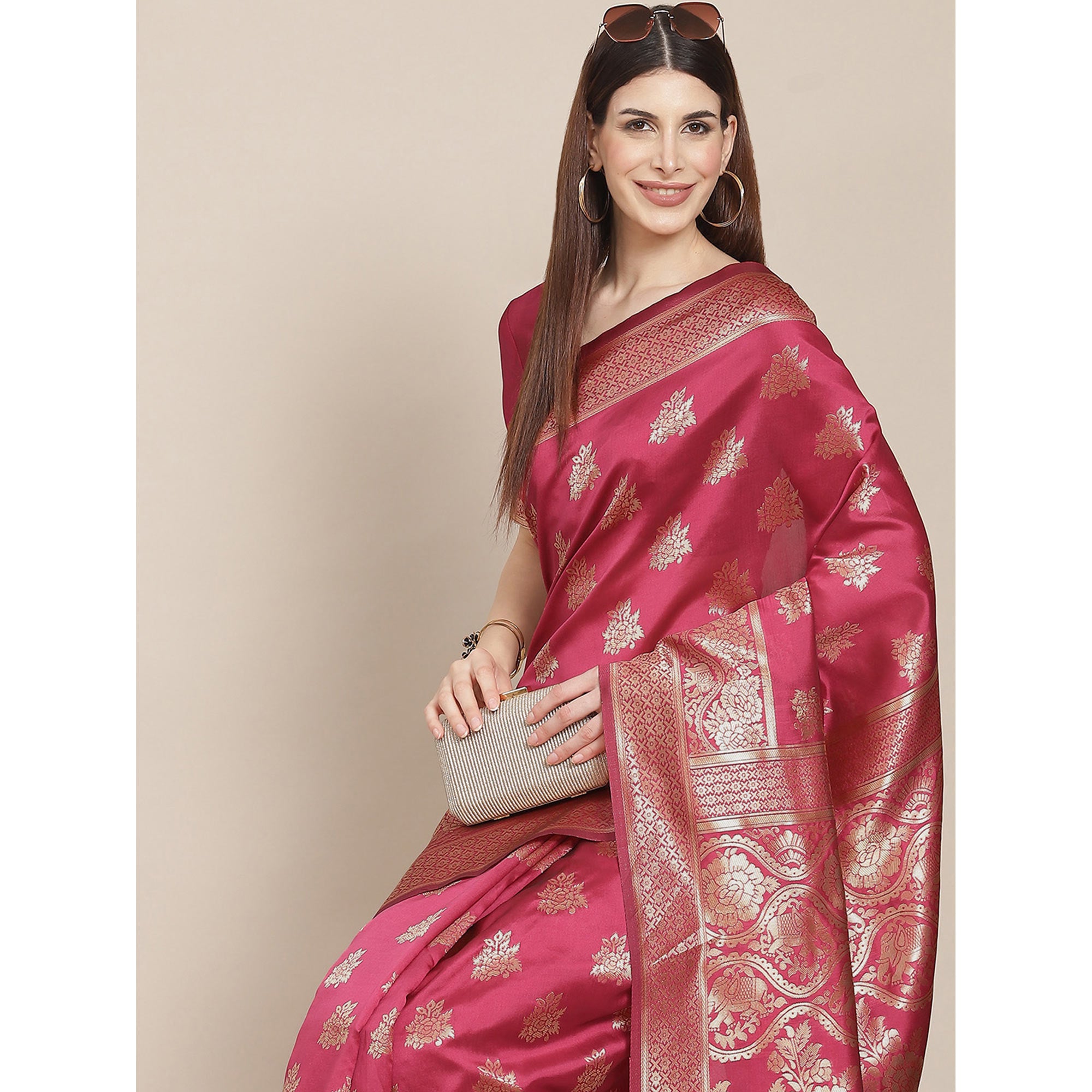 Pink Woven Banarasi Silk Saree