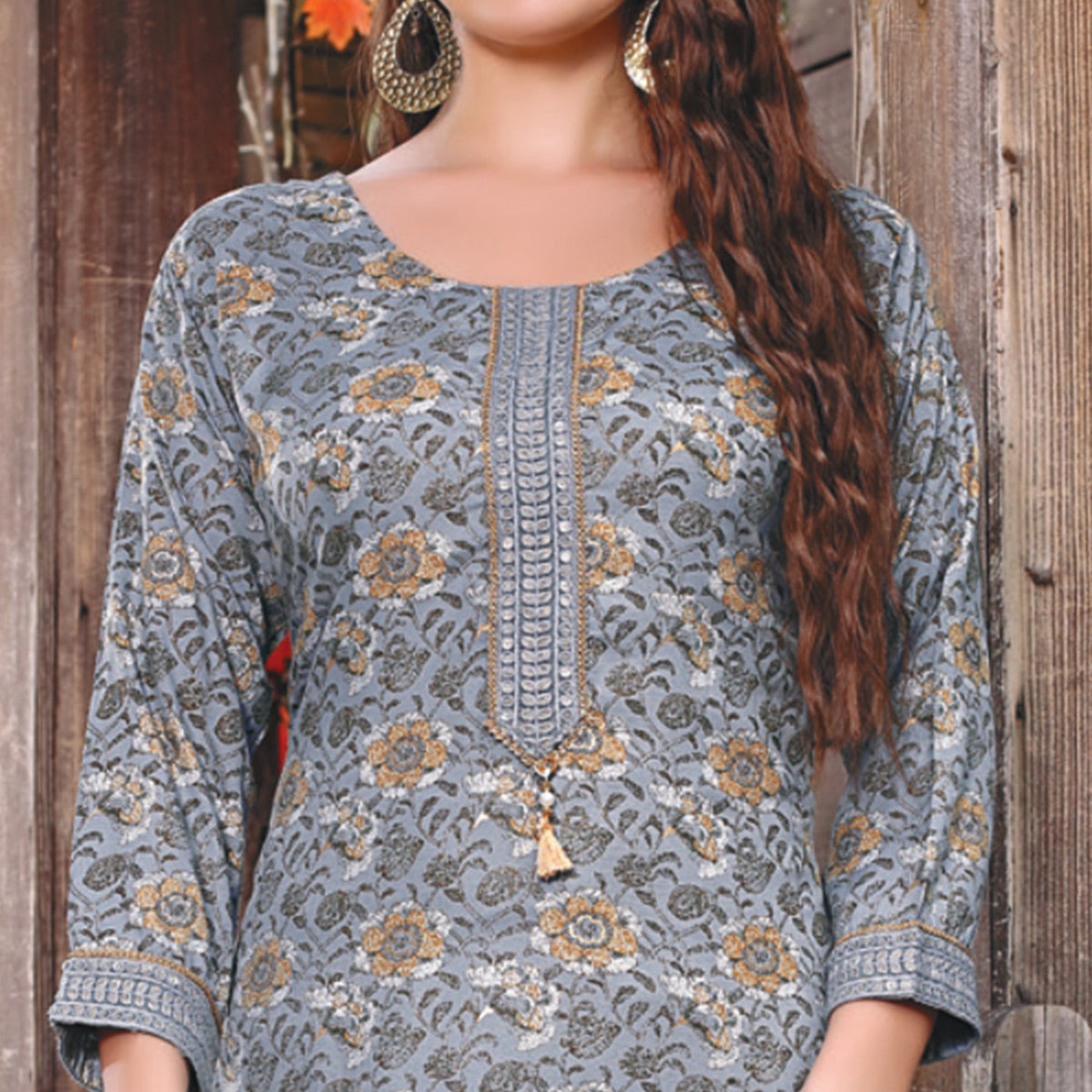 Light Grey Printed Muslin Kurti