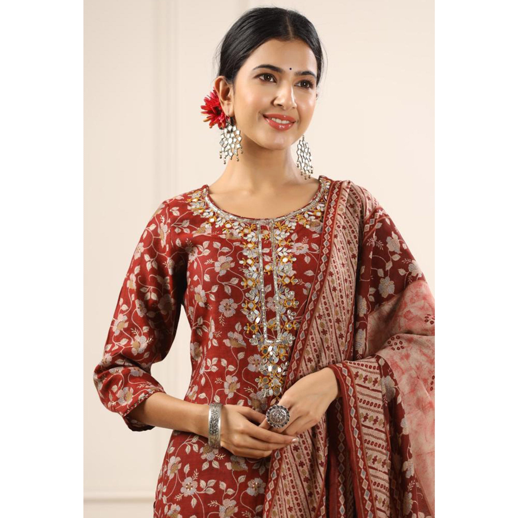 Maroon Jaipuri Printed Chanderi Salwar Suit