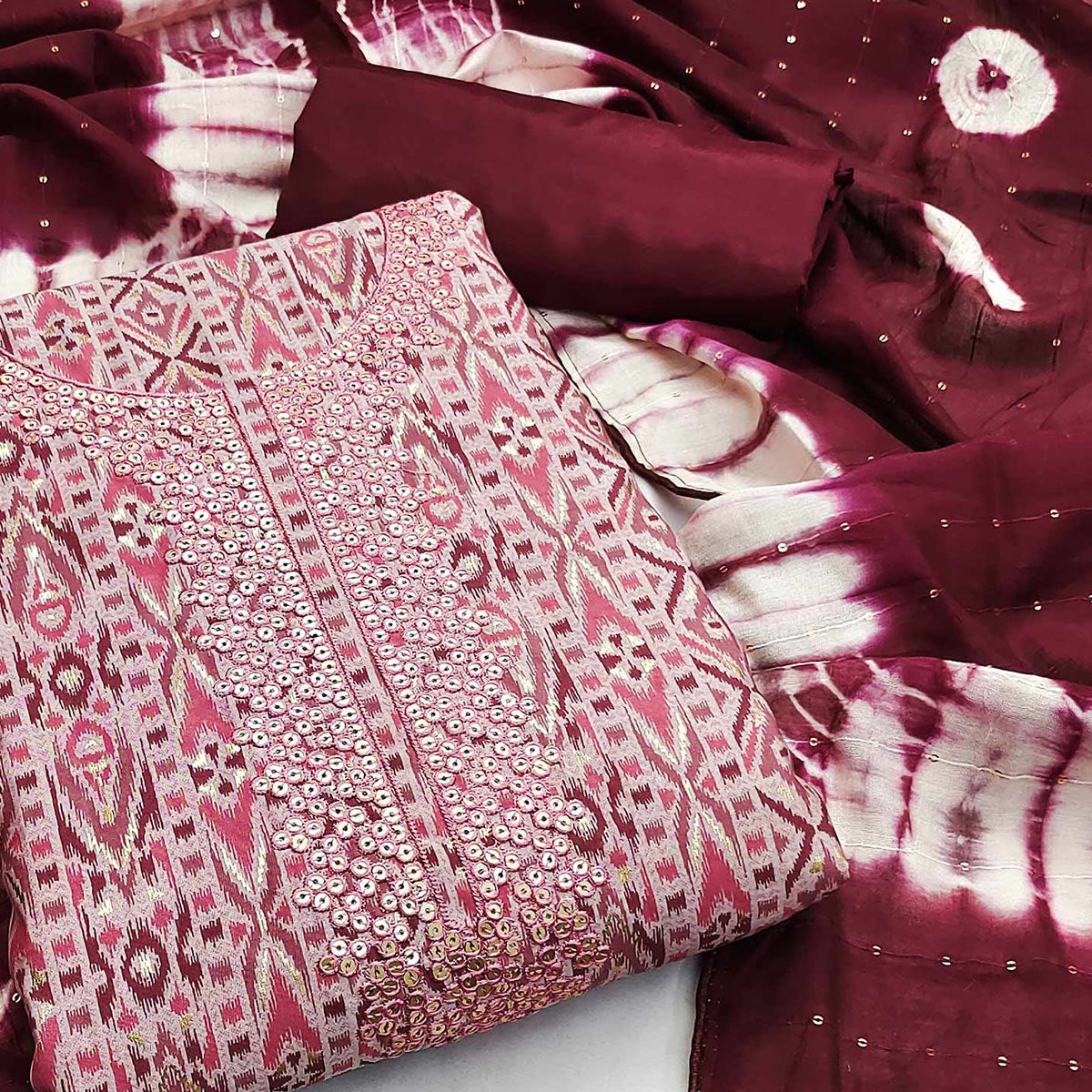 Pink Ikkat Printed Modal Dress Material