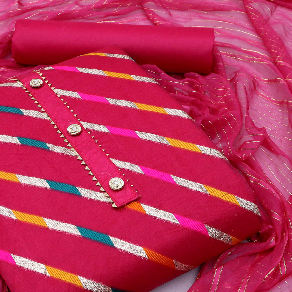 Pink Woven Organza Dress Material