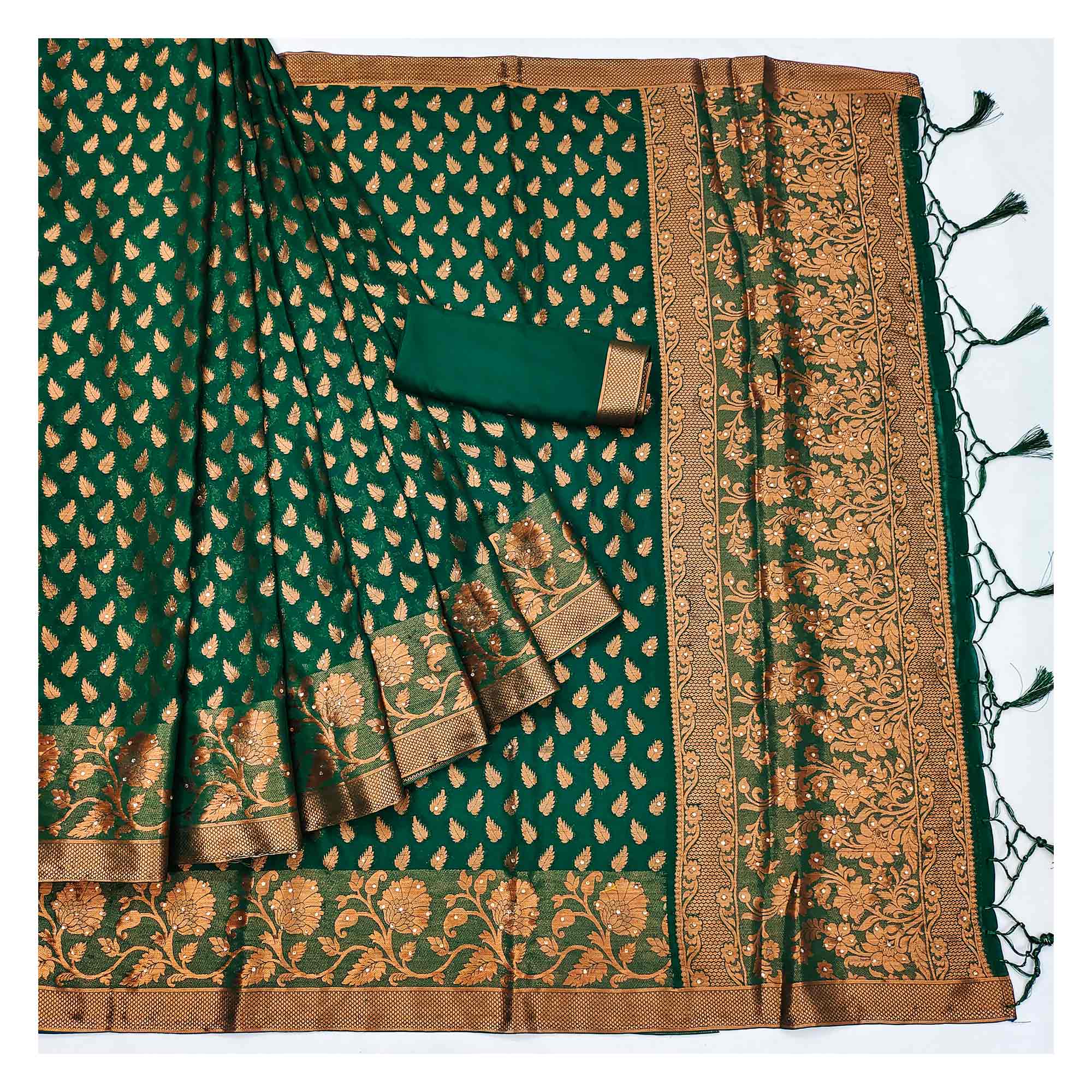 Green Floral Woven Chiffon Saree