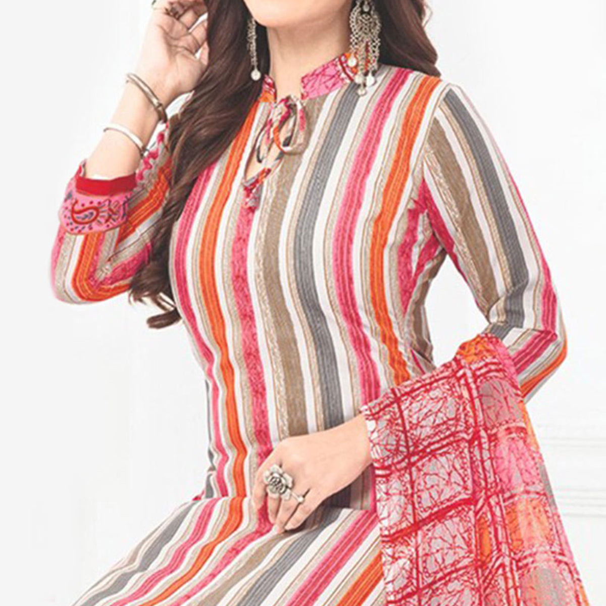 Multicolor Printed Crepe Patiala Dress Material