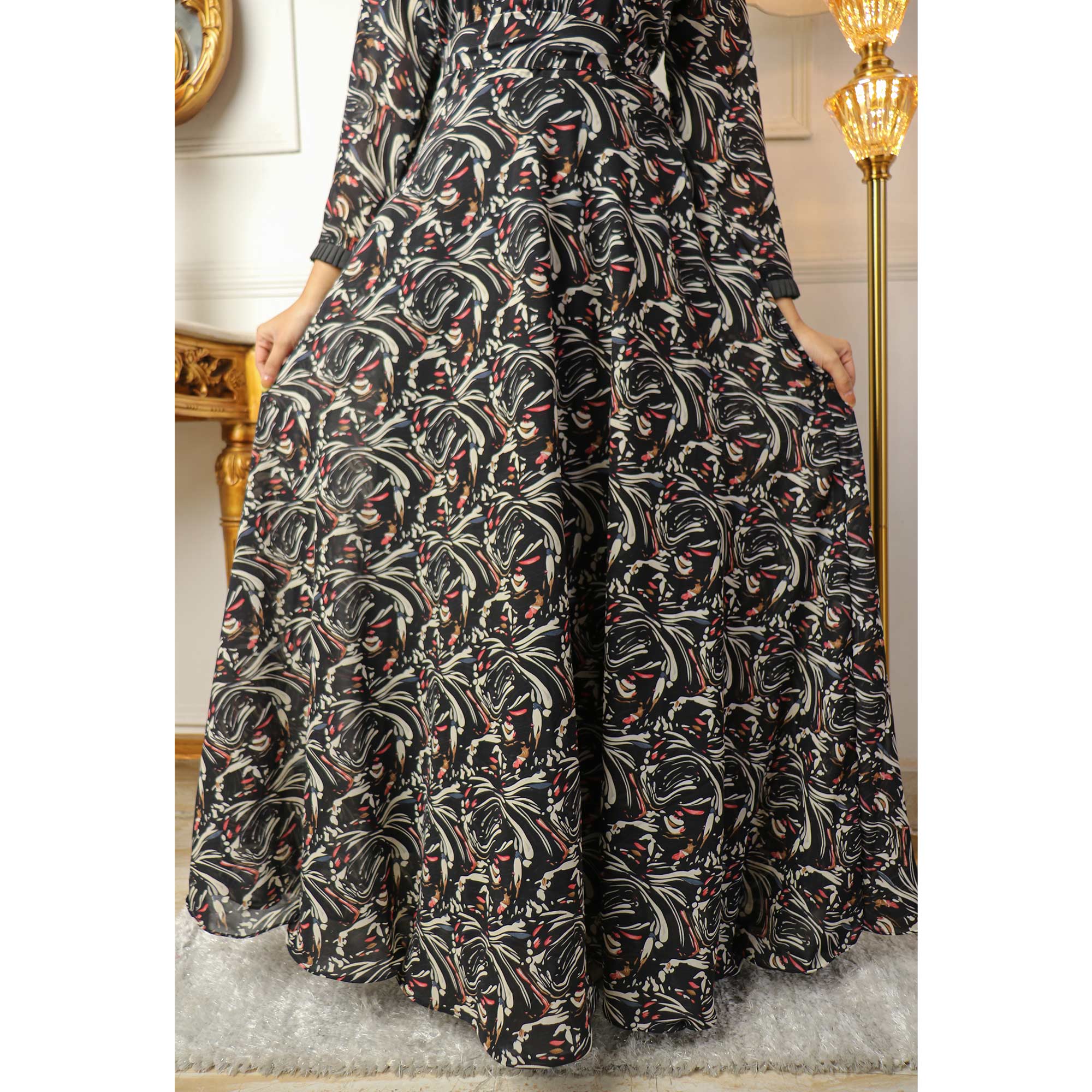 Black Printed Georgette Gown