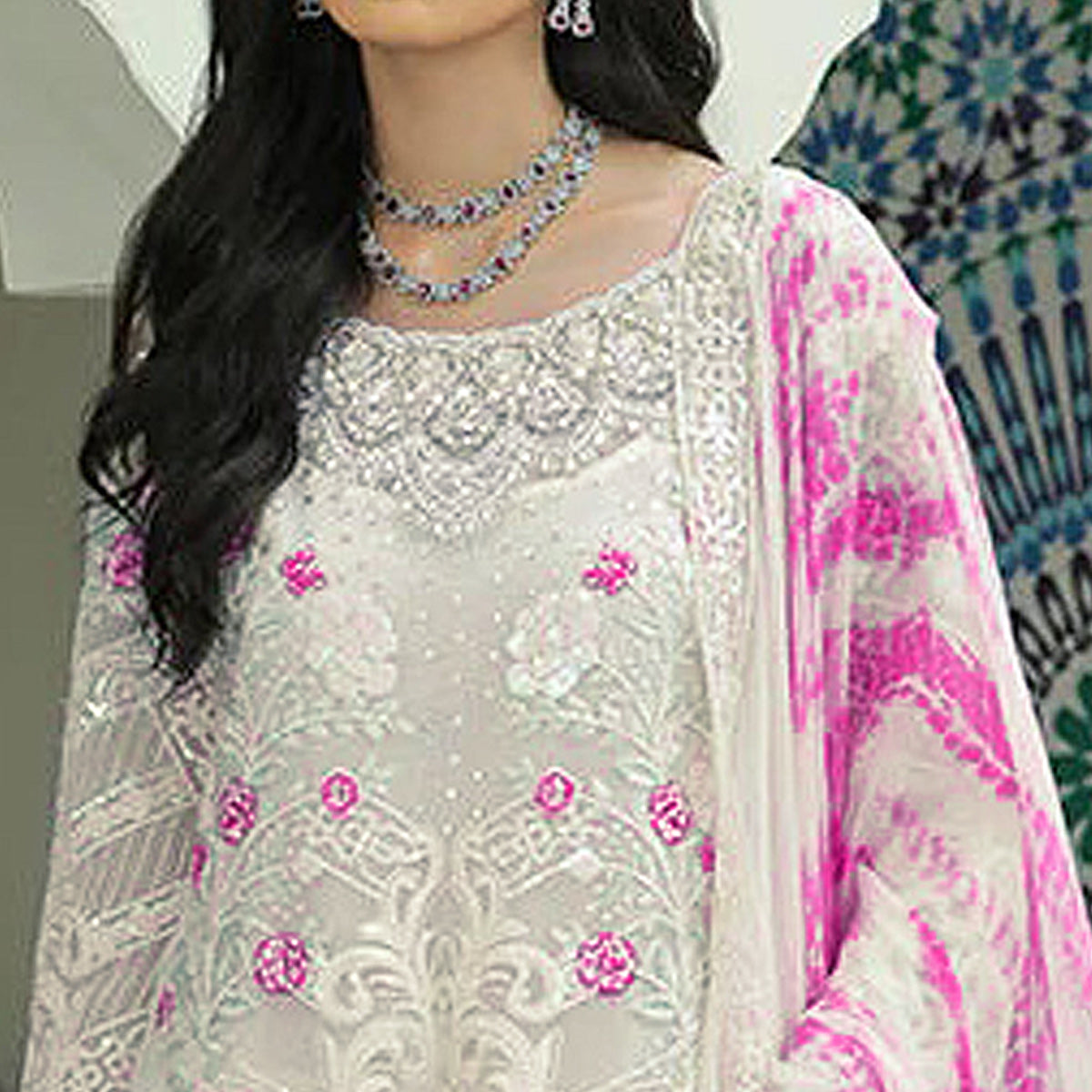 White Sequins Embroidered Georgette Pakistani Suit