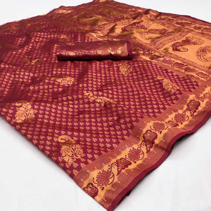 Maroon Woven Banarasi Silk Saree
