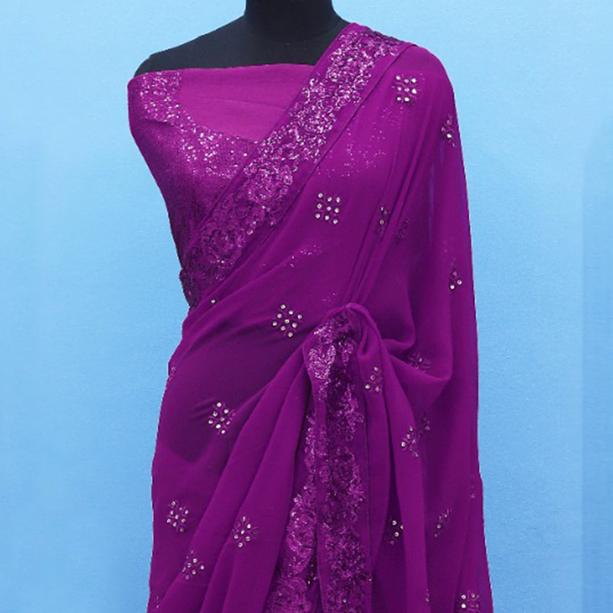 Purple Sequins Embroidered Georgette Saree