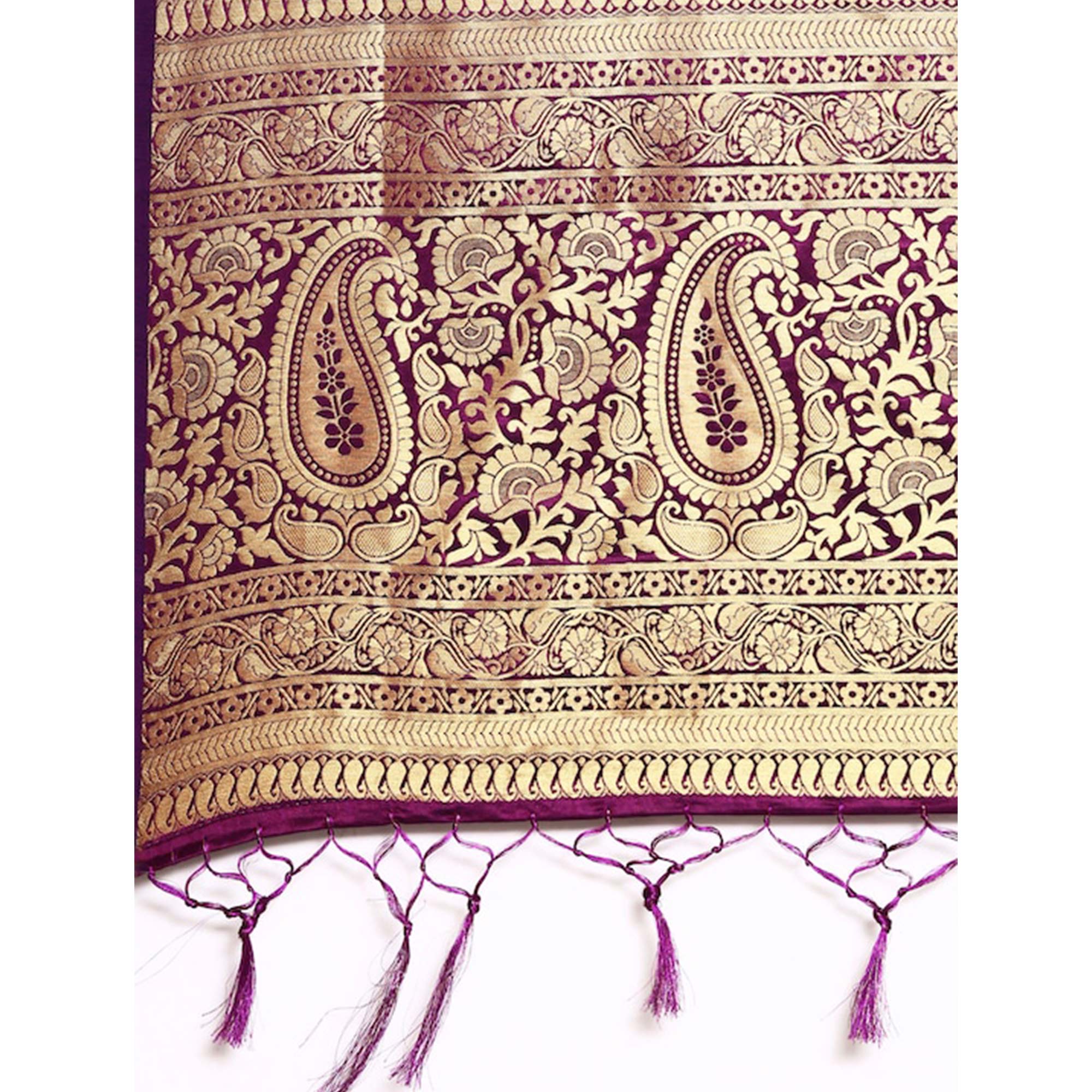 Purple Woven Kanjivaram Silk Saree WithTassels