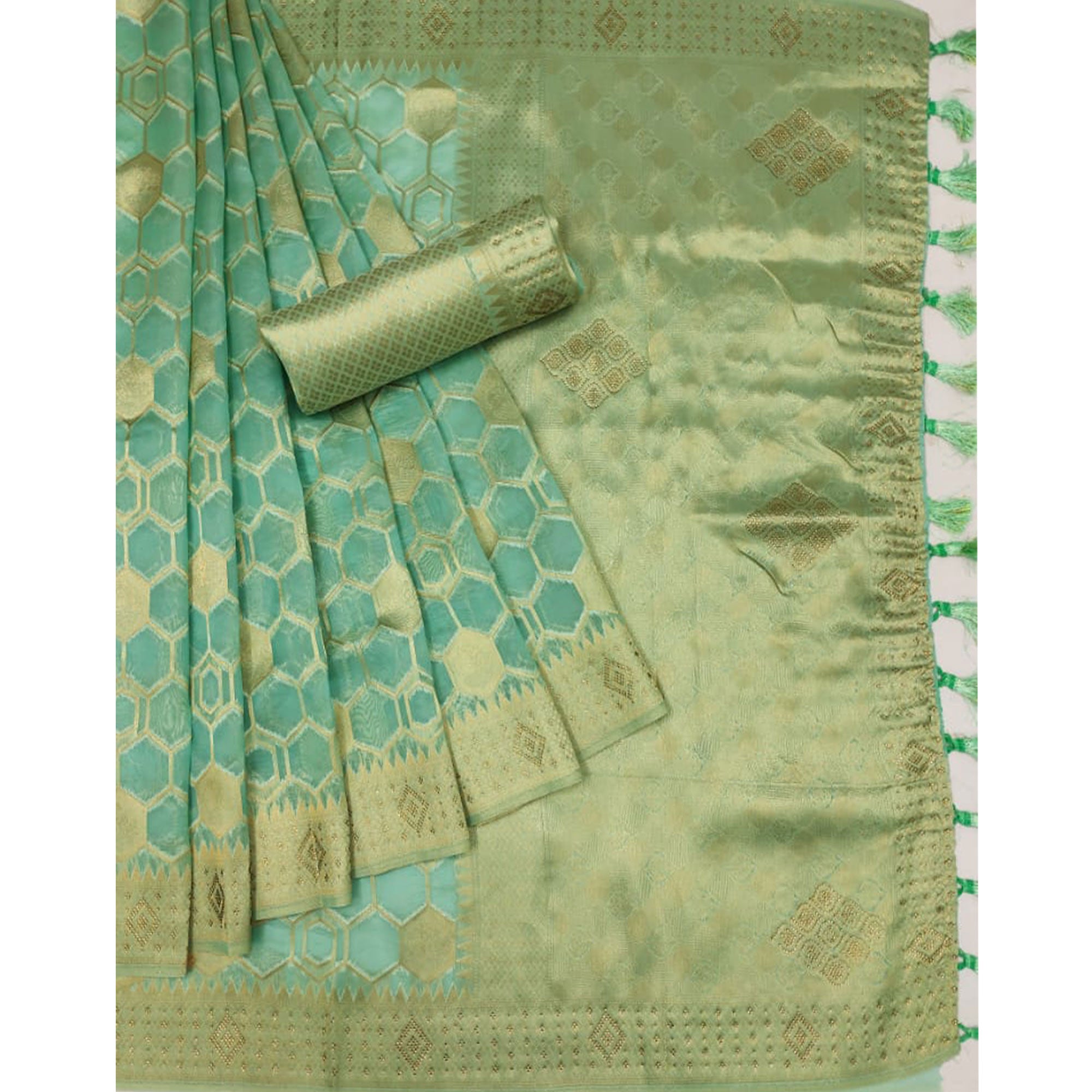 Blue Woven Art Silk Saree With Tassels