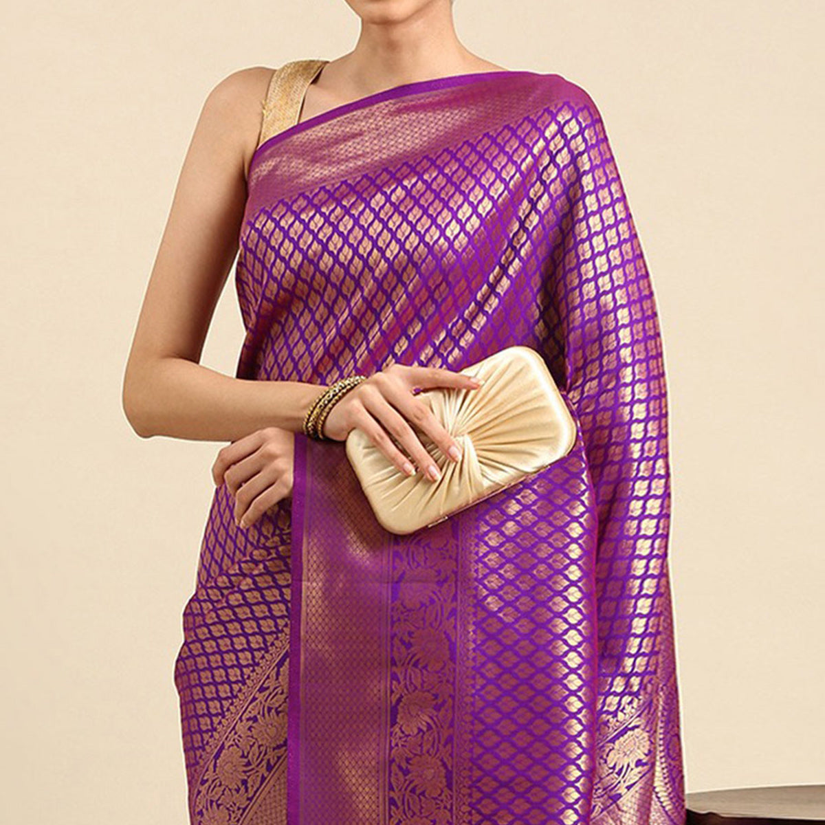 Violet Woven Kanjivaram Silk Saree