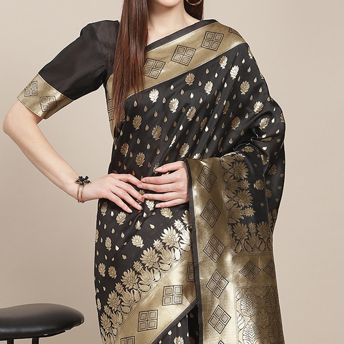 Black Woven Banarasi Silk Saree