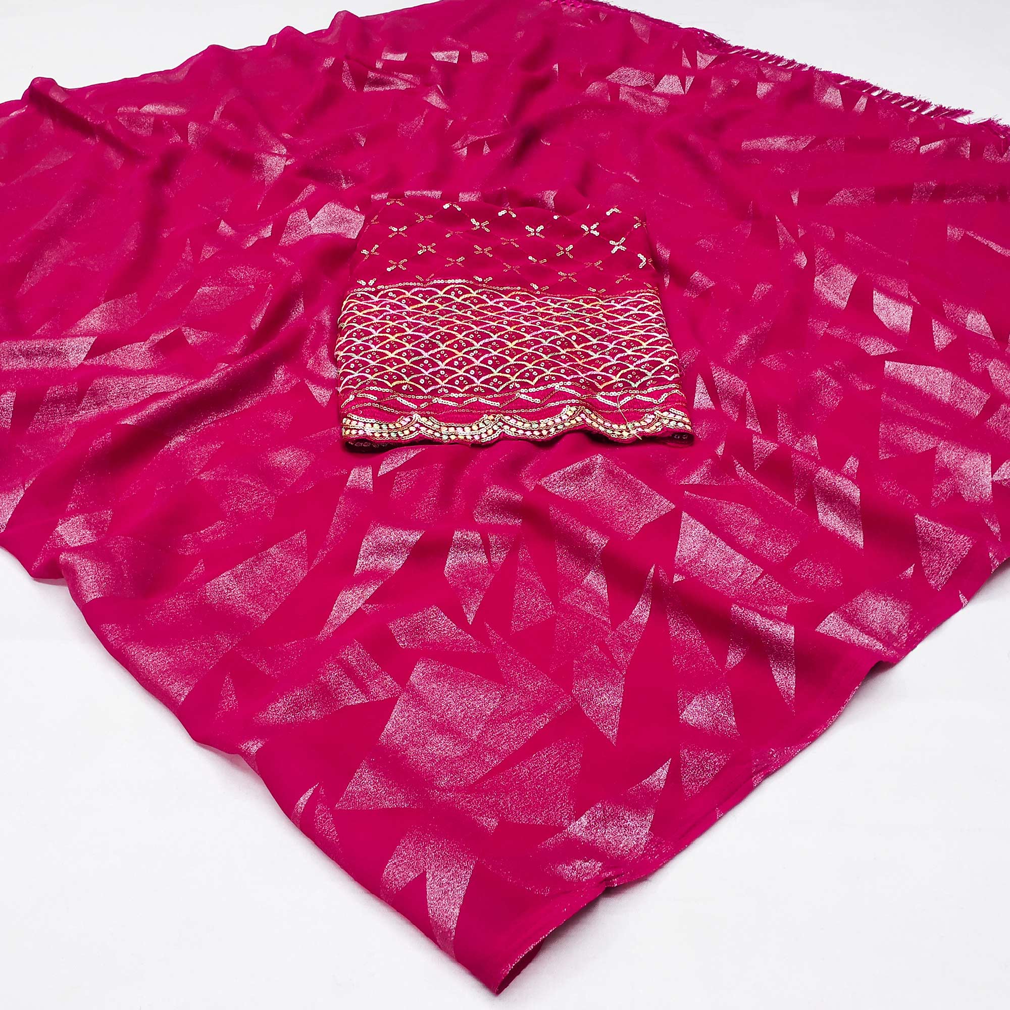 Pink Foil Printed Georgette Saree