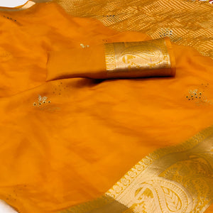 Yellow Floral Foil With Woven Border Organza Saree