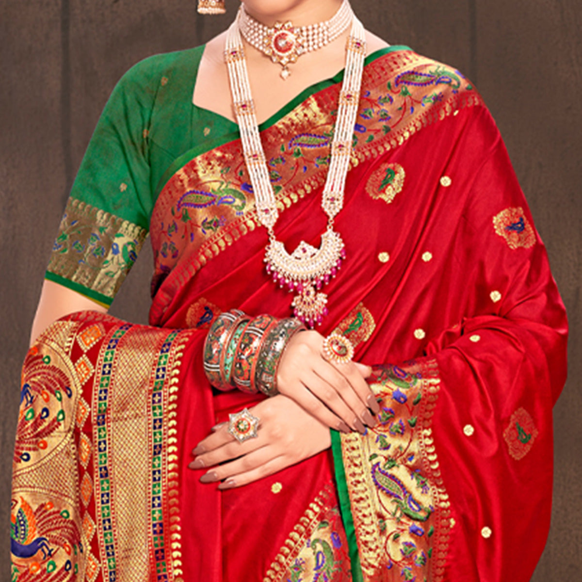 Red Woven Cotton Silk Paithani Saree