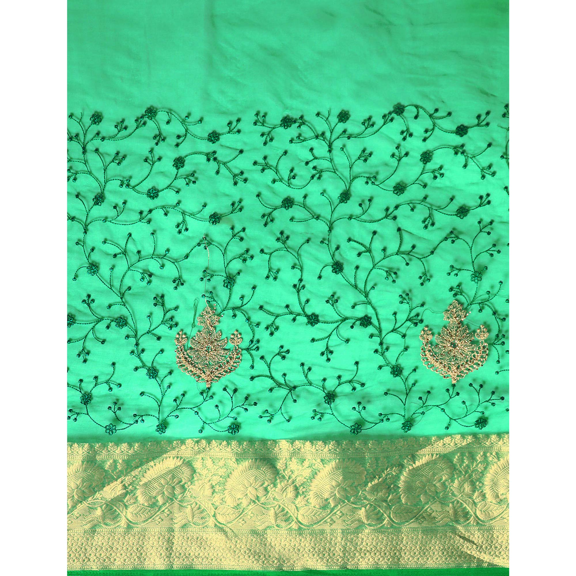 Green Floral Embroidered Organza Saree