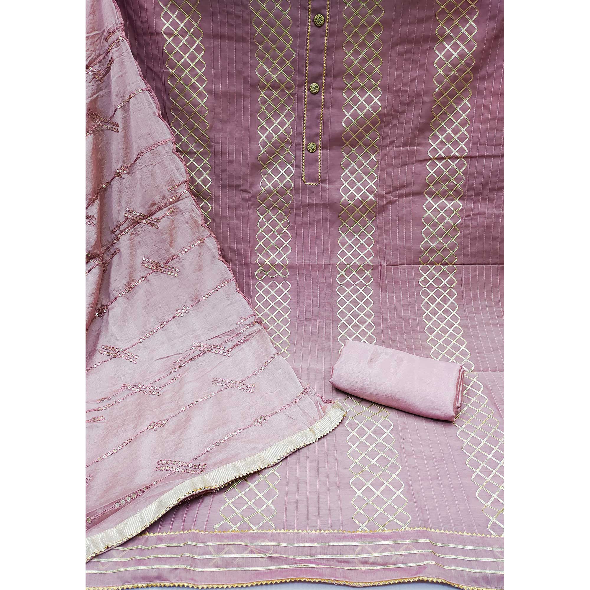 Mauve Gota Work Chanderi Dress Material