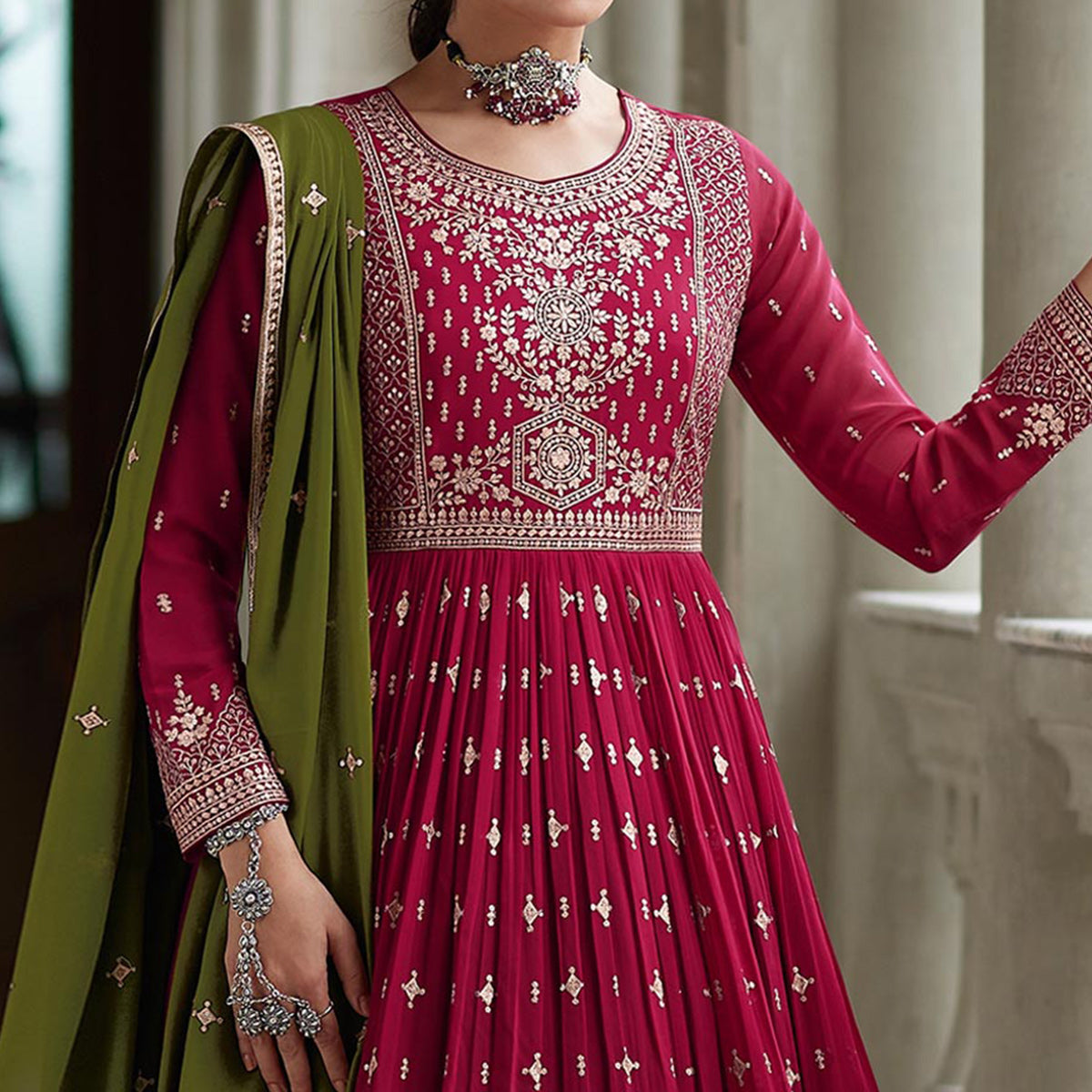 Pink Floral Sequins Embroidered Georgette Sharara Suit